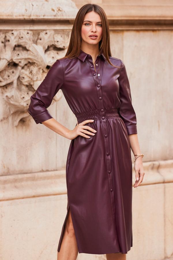 Sosandar Burgundy Shirred Waist Popper Front Shirt Dress in Purple | Lyst UK Sosandar Burgundy Shirred Waist Popper Front Shirt Dress in Purple | Lyst UK