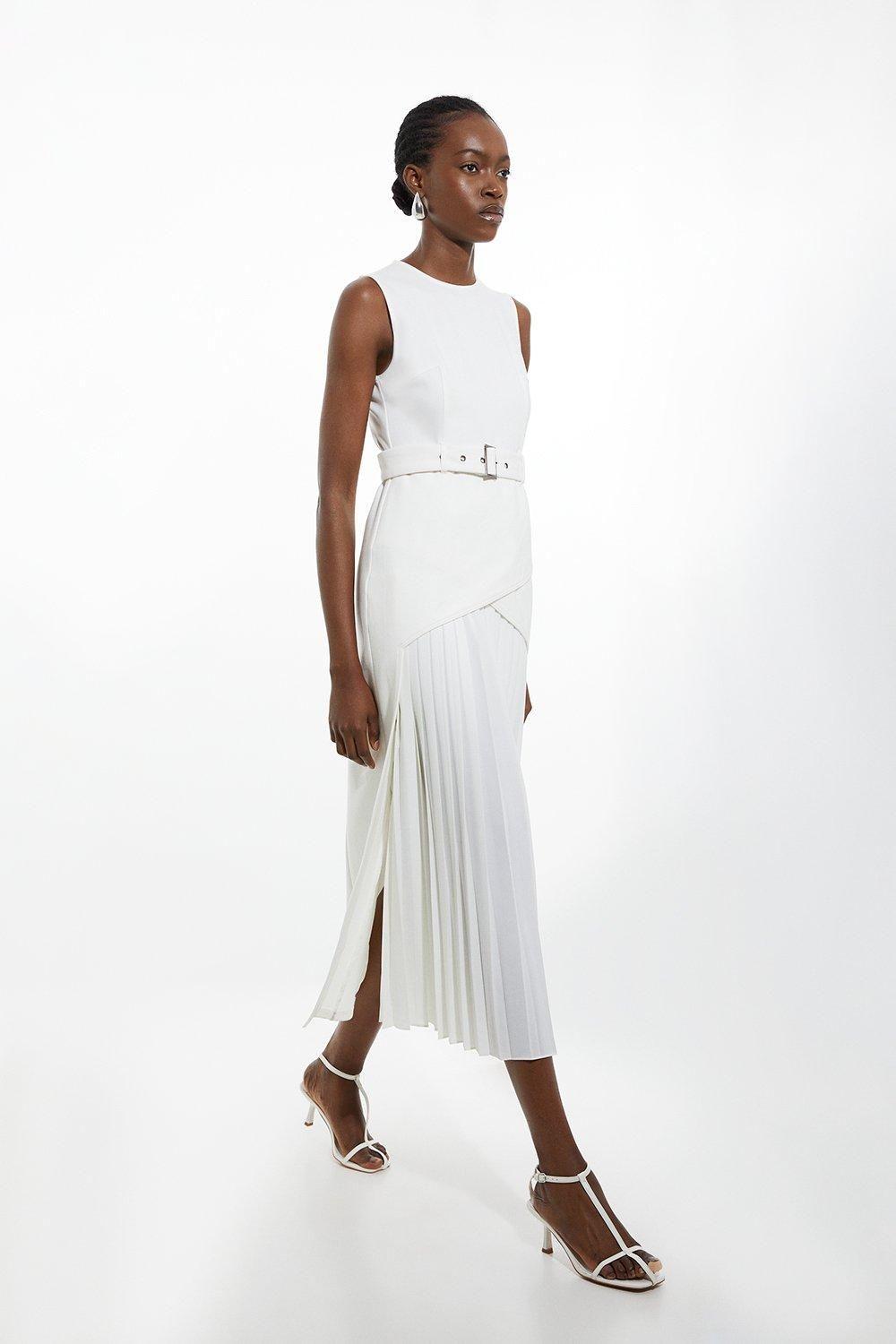 Karen Millen Ponte And Georgette Jersey Pleated Maxi Dress in