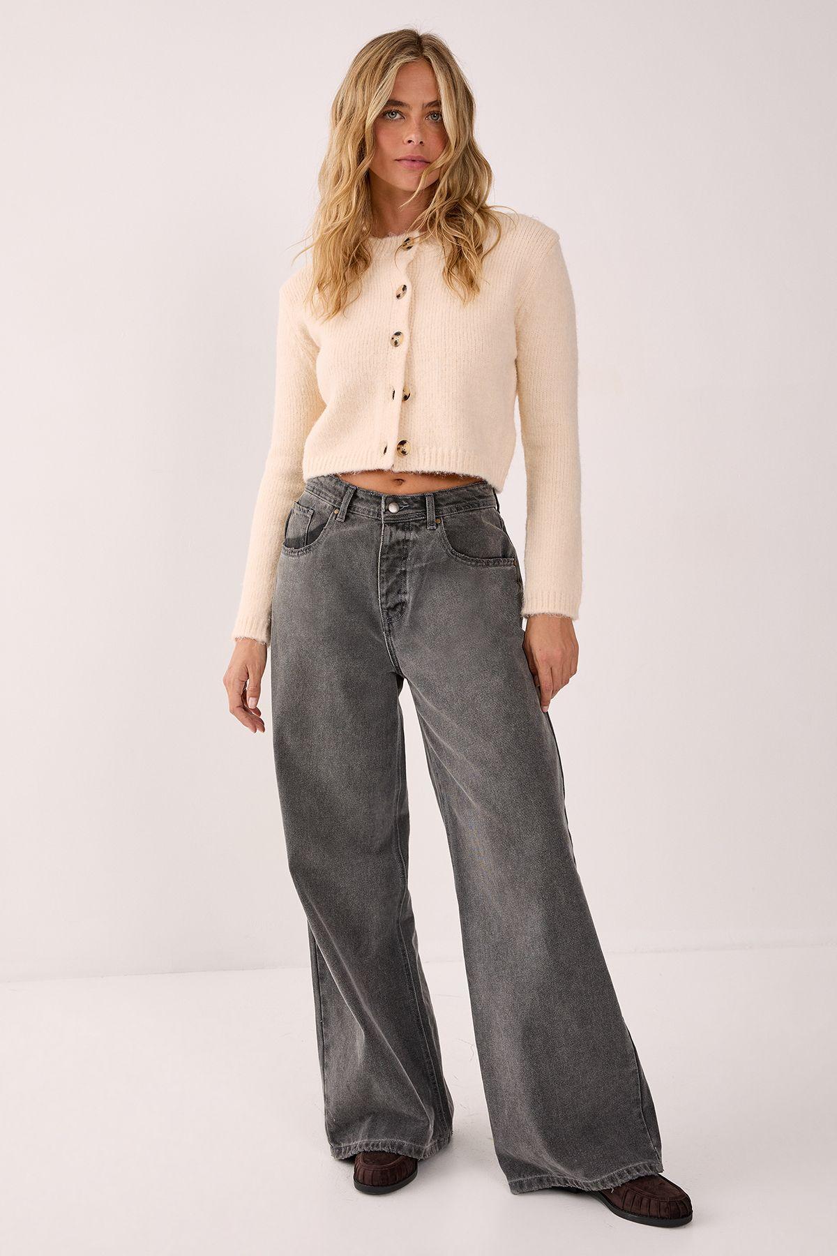 Fluffy Knit Nasty Gal Lilac Cardigan Nasty Gal Fitted Crew Neck