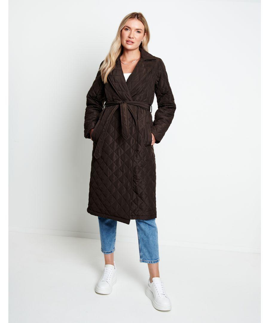 Threadbare 'thea' Quilted Trench Coat in Black | Lyst UK