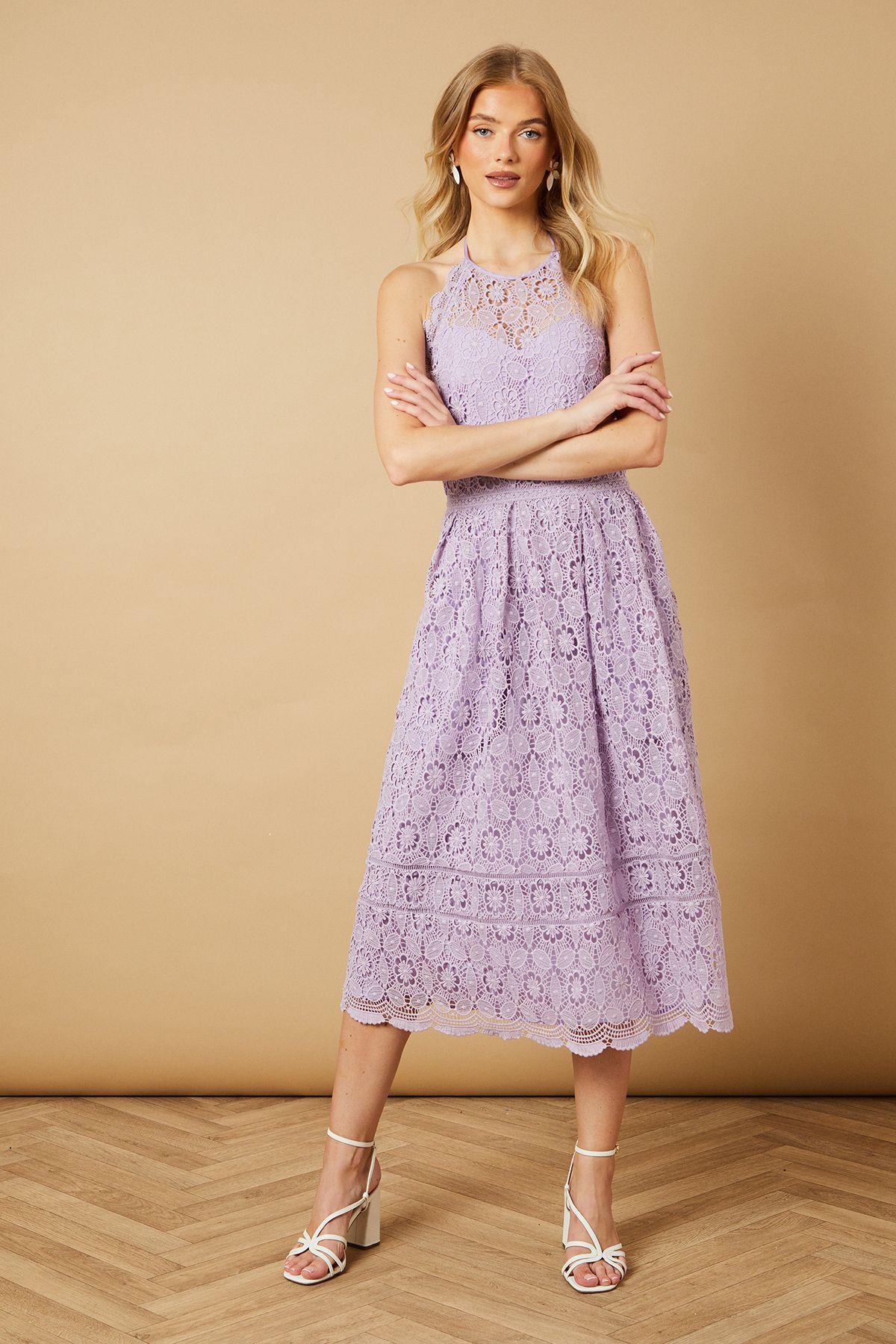 Oasis Lace Detail Halterneck Midi Dress in Purple Lyst UK