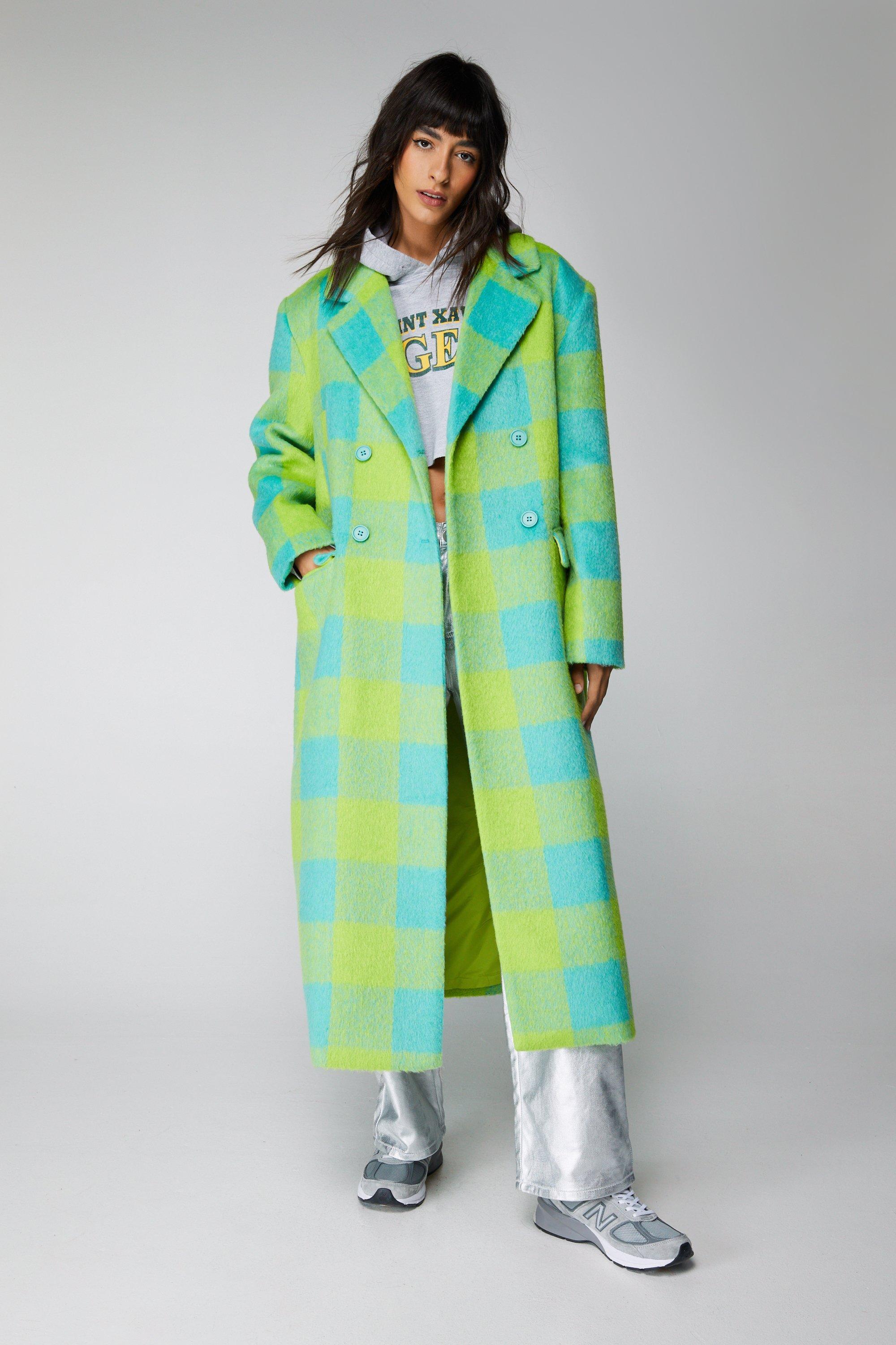 Nasty Gal Premium Longline Check Coat in Green Lyst UK