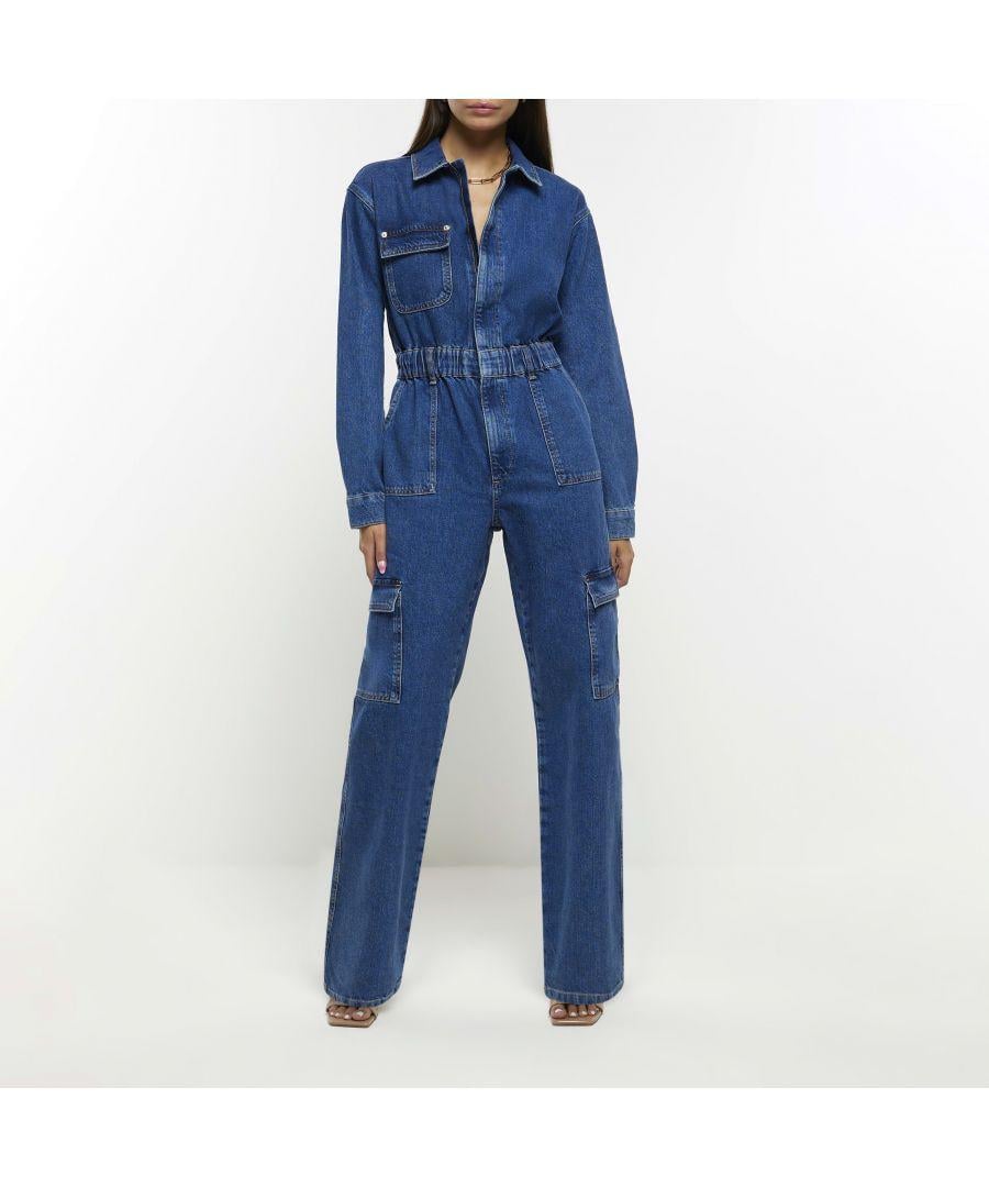 River Island Jumpsuit Denim Utility Cotton in Blue Lyst UK