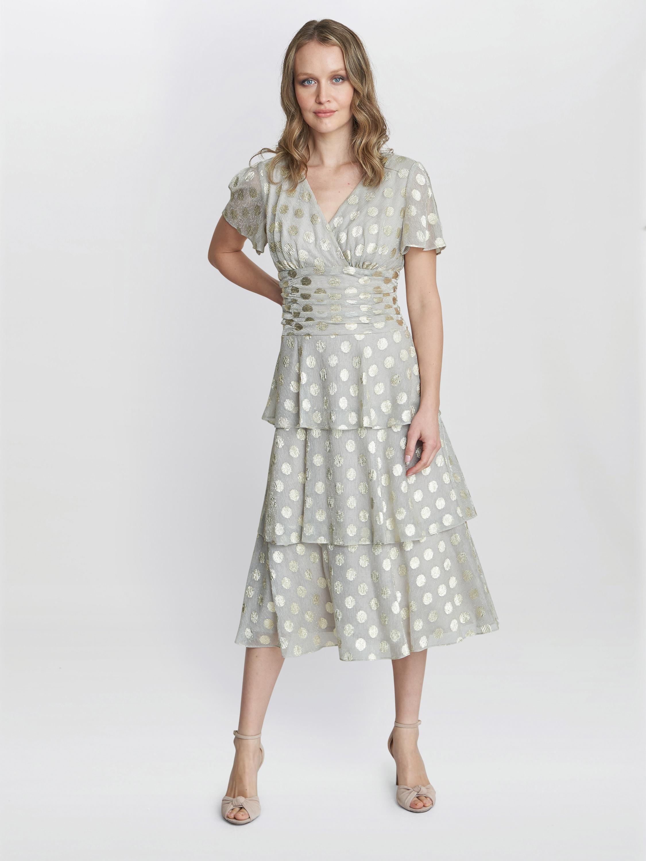 Gina Bacconi Cassie Polka Dot Midi Tier Dress in White Lyst UK