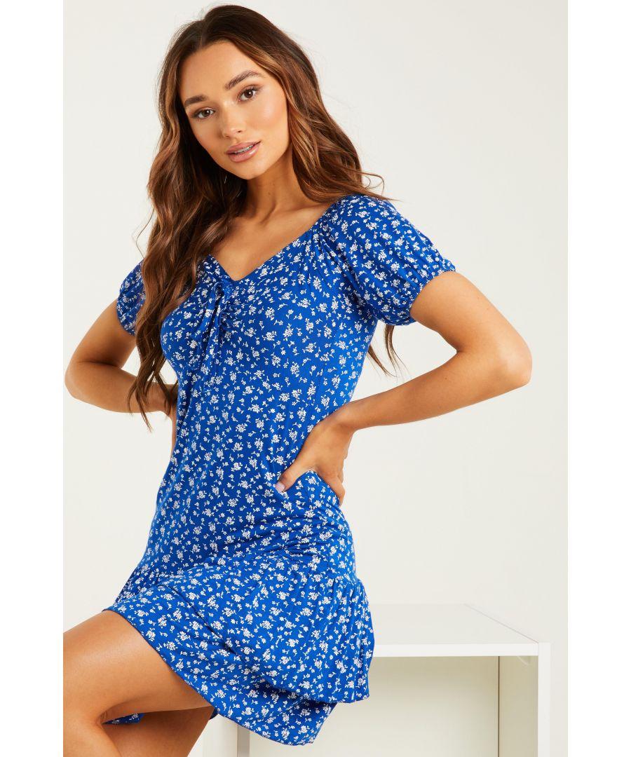Quiz Blue Floral Puff Sleeve Dress Lyst UK