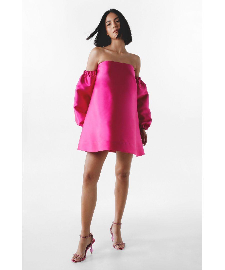 structured off the shoulder puff sleeve mini prom dress Delia Off Shoulder Puff Sleeve Mini Dress Mermaid Way, M