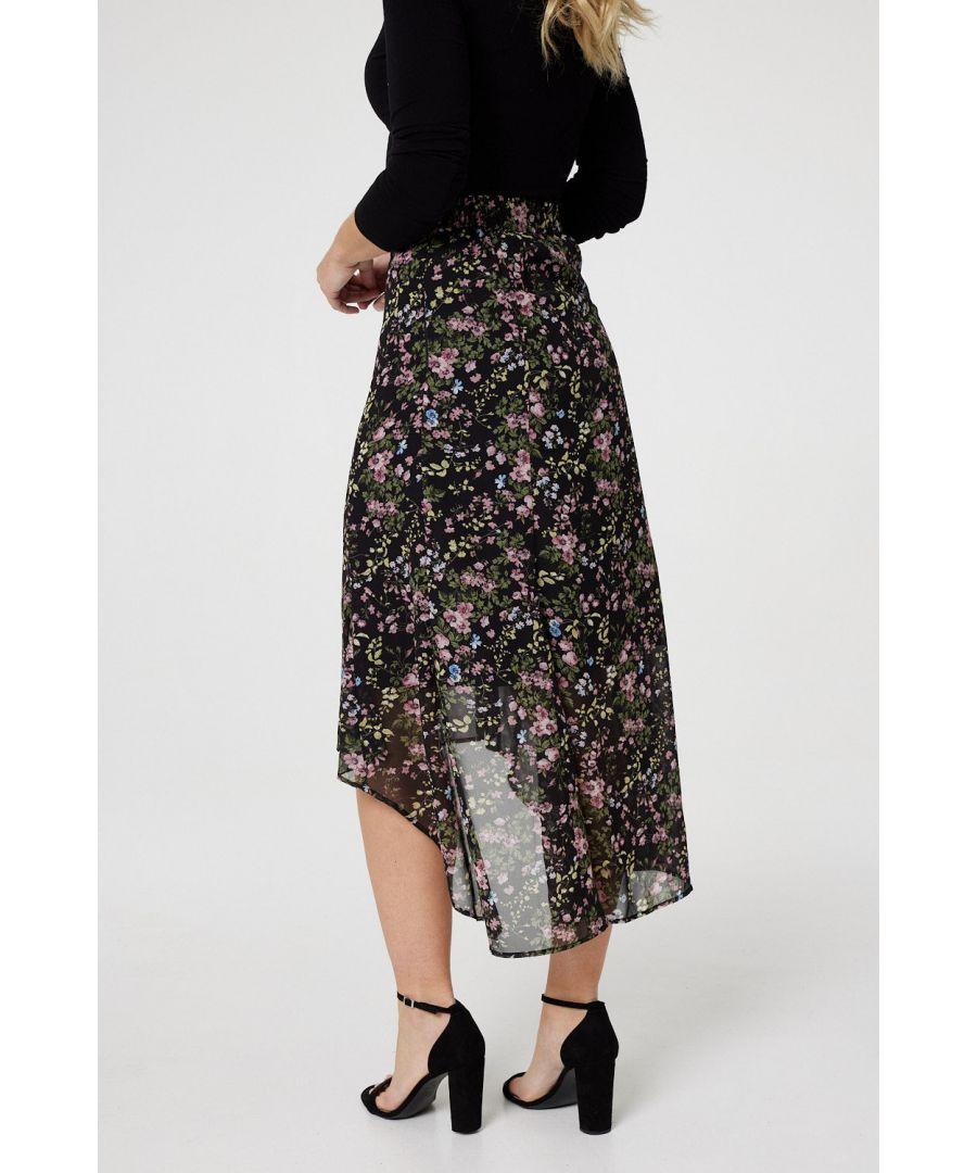 Izabel London Floral Semi Sheer High Low Skirt in Black Lyst UK