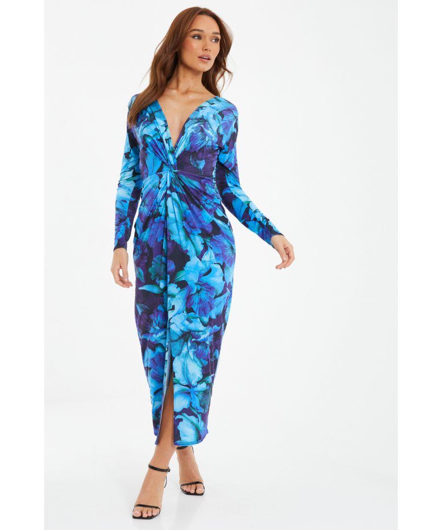 Quiz Blue Floral Ruched Maxi Dress Lyst UK
