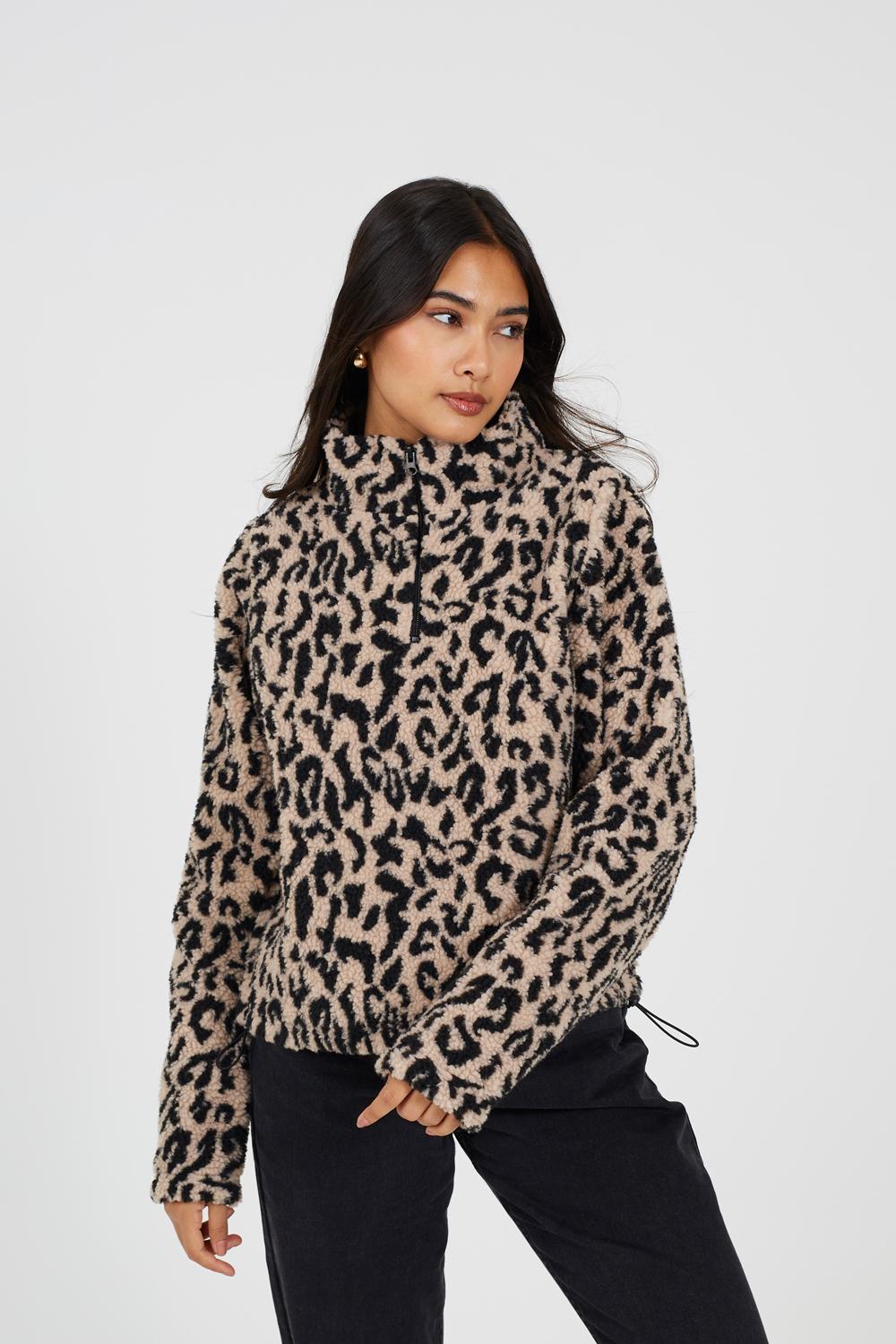 Half Zip Fleece Women's Animal Print Fleece Jacket ASOS