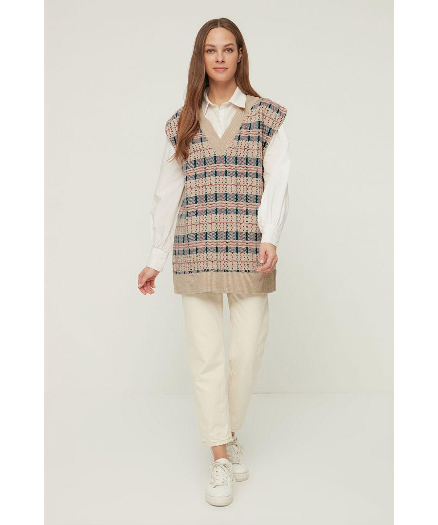 Trendyol Plaid Modest Sweater in Natural | Lyst UK