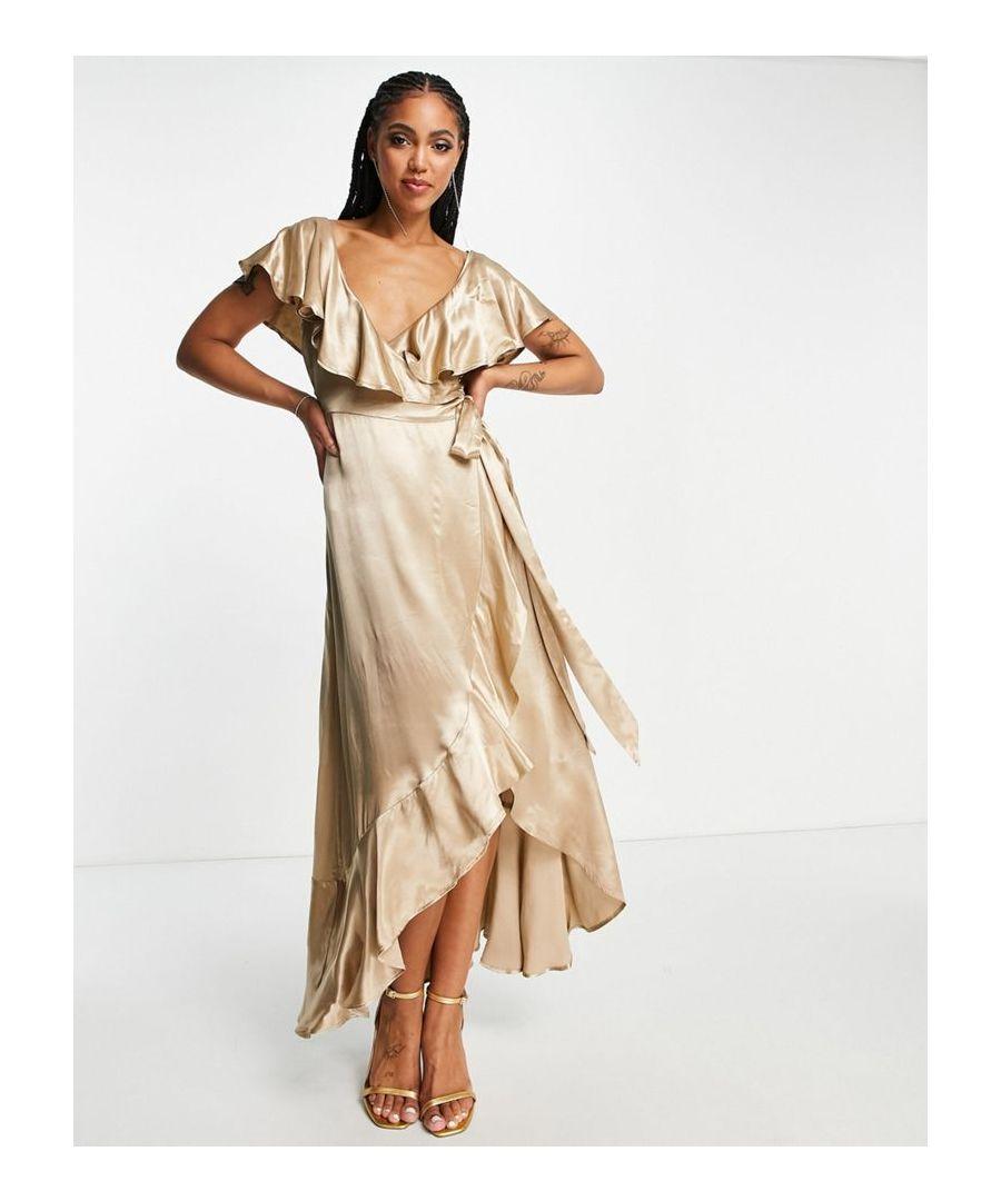 TOPSHOP Bridesmaid Satin Frill Wrap Dress in White Lyst UK