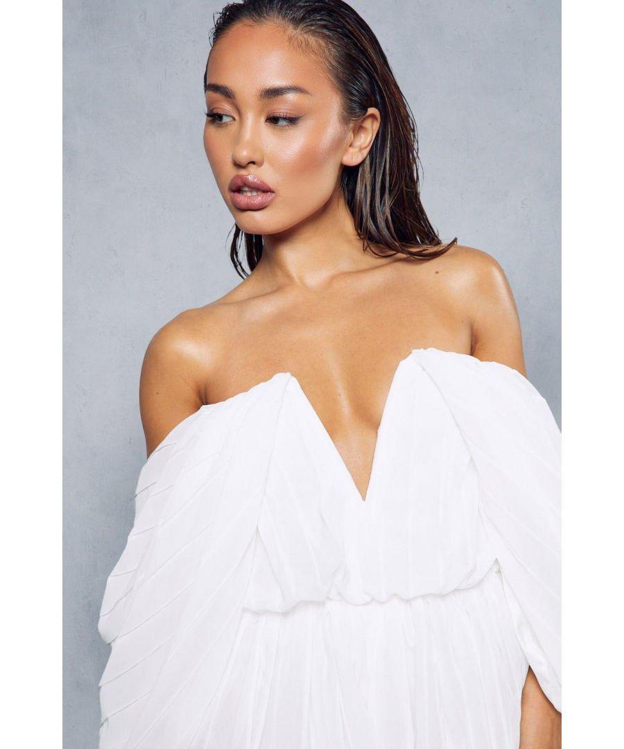 MissPap Premium Pleated Plunge Volume Sleeve Puffball Playsuit in White Lyst UK