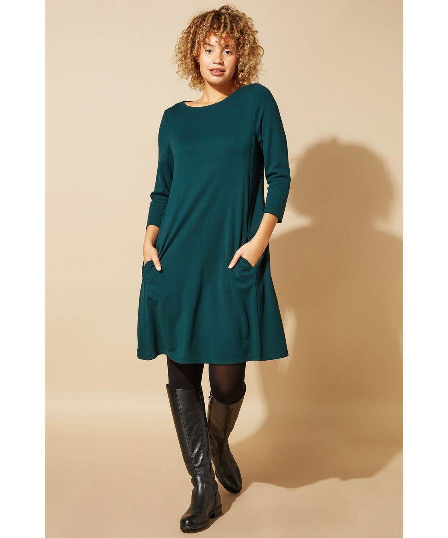 A-Line Pocket Detail Swing Dress in Forest Green - Roman Originals UK