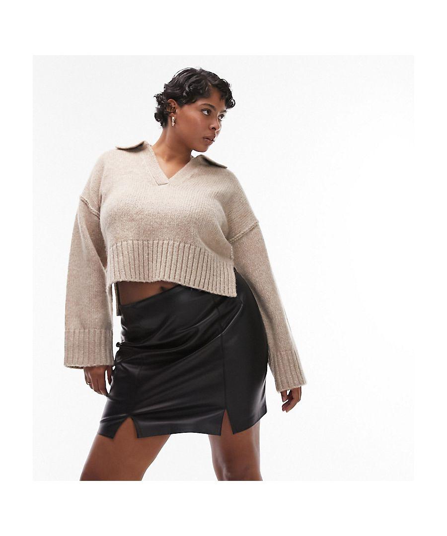 TOPSHOP Curve Leather Look Split Detail Mini Skirt in Black Lyst UK