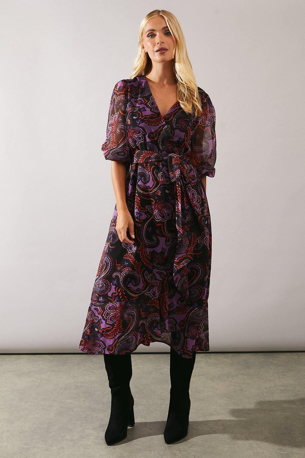 Wallis Petite Paisley Wrap Dress in Purple Lyst UK