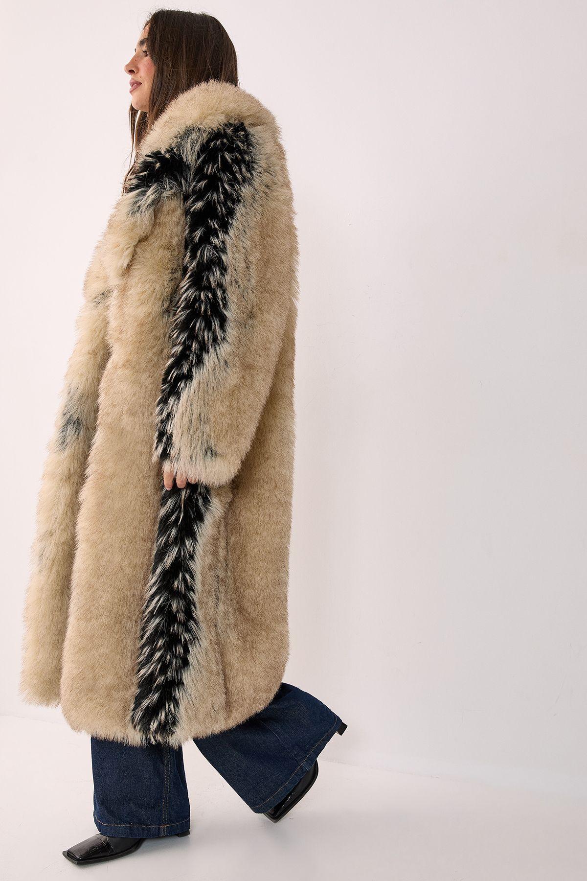 Nasty Gal Premium Stripe Faux Fur Longline Coat in Natural Lyst UK