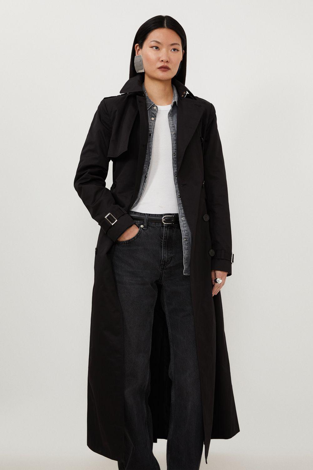 Karen Millen Petite Tailored Classic Belted Trench Coat in Black