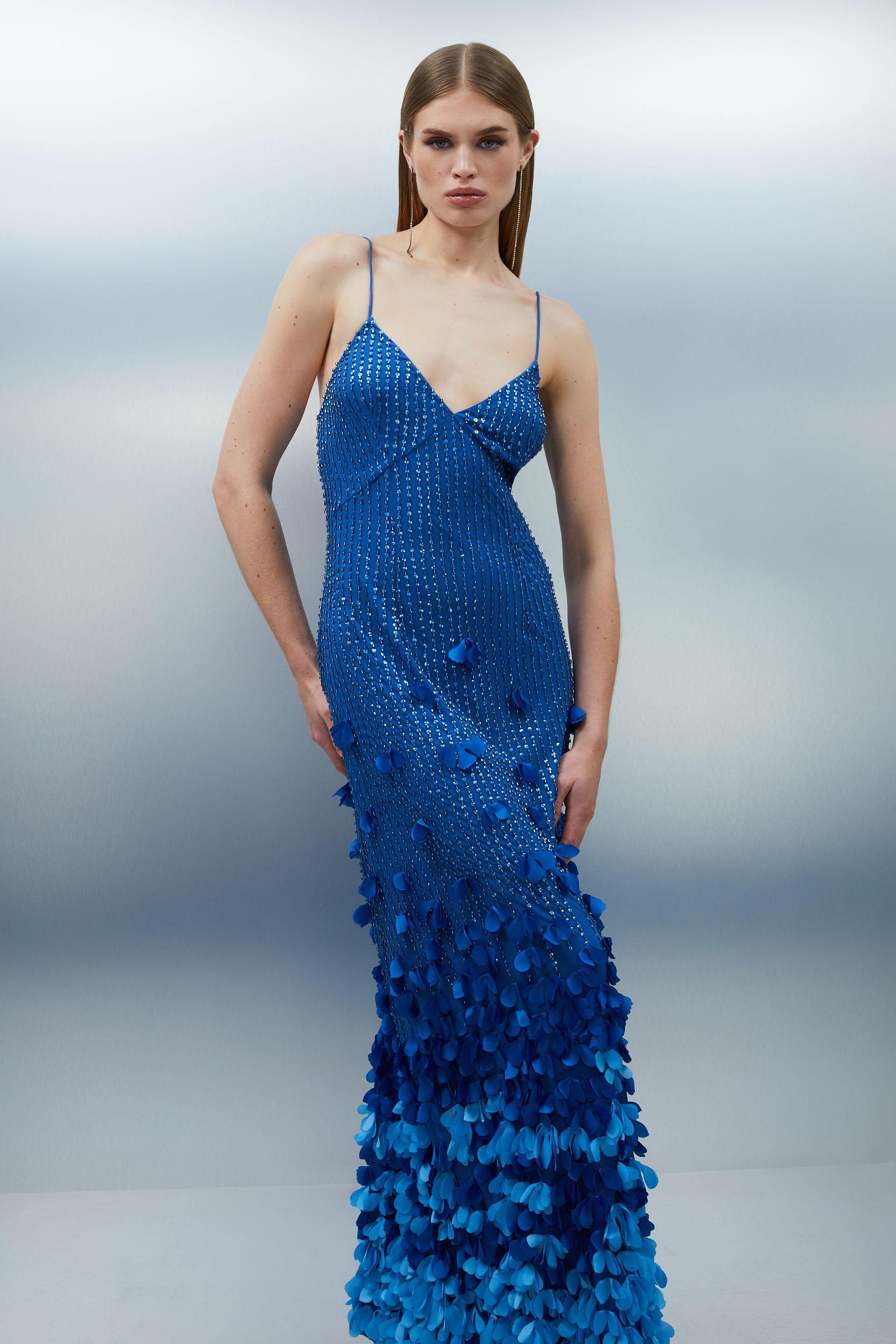 Karen Millen Petite Floral Applique Woven Strappy Maxi Dress in