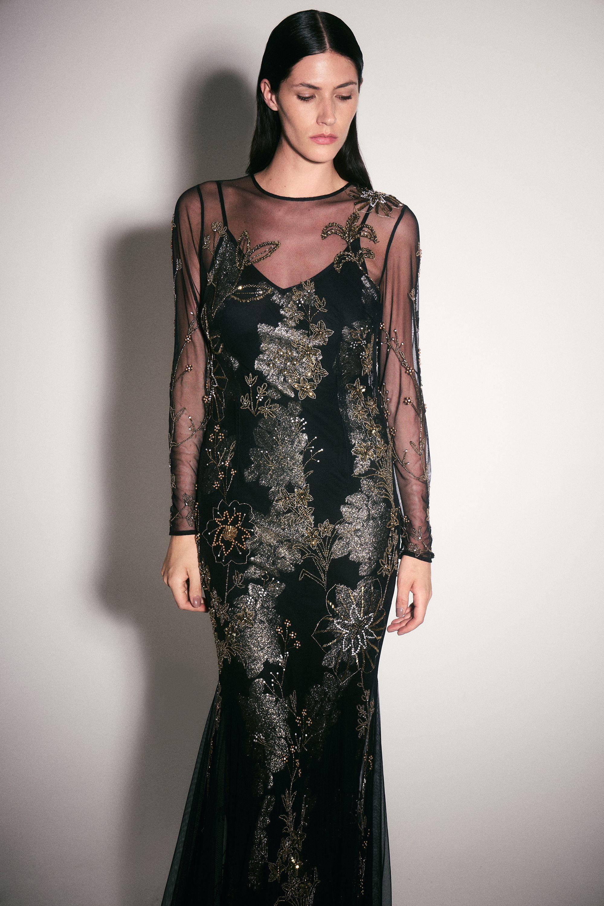 Karen Millen Floral Applique Embellished Metallic Georgette Woven