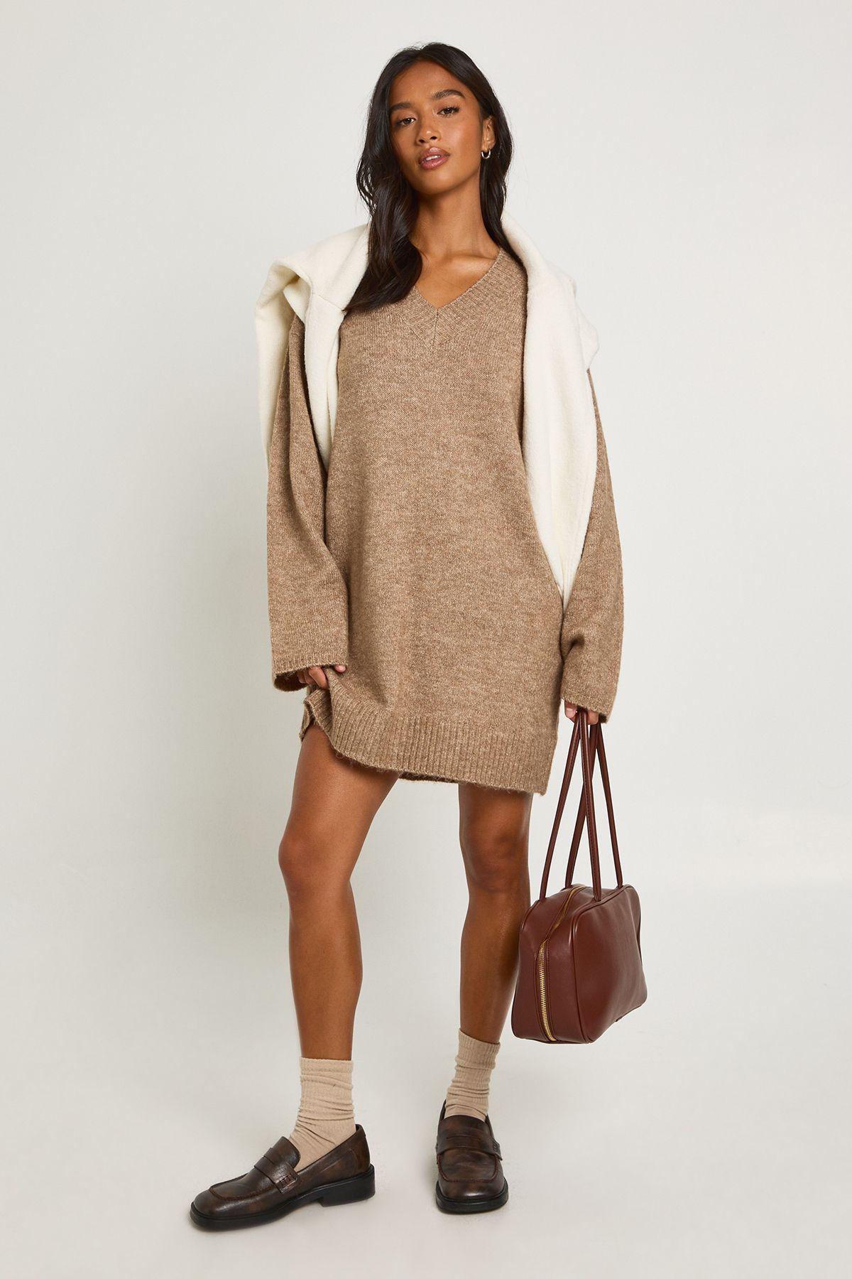 Brown Boohoo Sweater Dress Boohoo Womens Brown Acrylic Blend