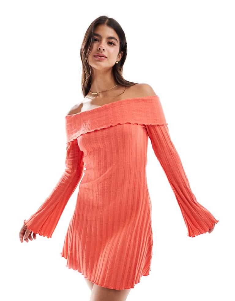 Pieces Off The Shoulder Ribbed Mini Dress With Lettuce Edge Detail in Red | Lyst UK Pieces Off The Shoulder Ribbed Mini Dress With Lettuce Edge Detail in Red | Lyst UK