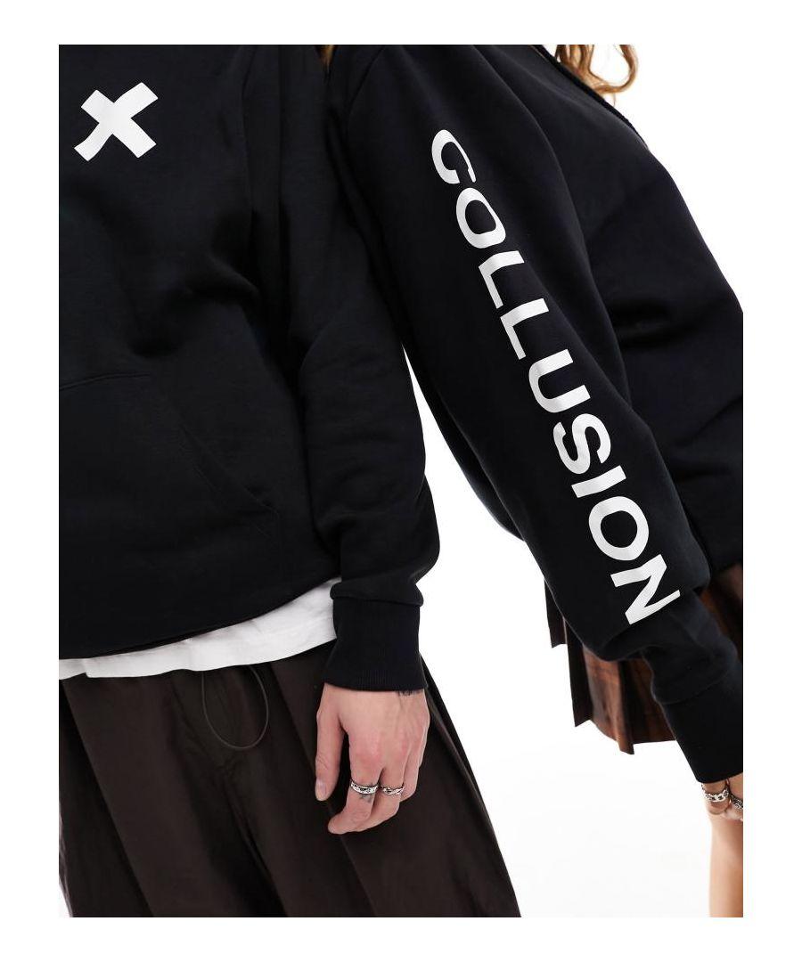 Collusion Branded Unisex Pullover Hoodie in Black Lyst UK