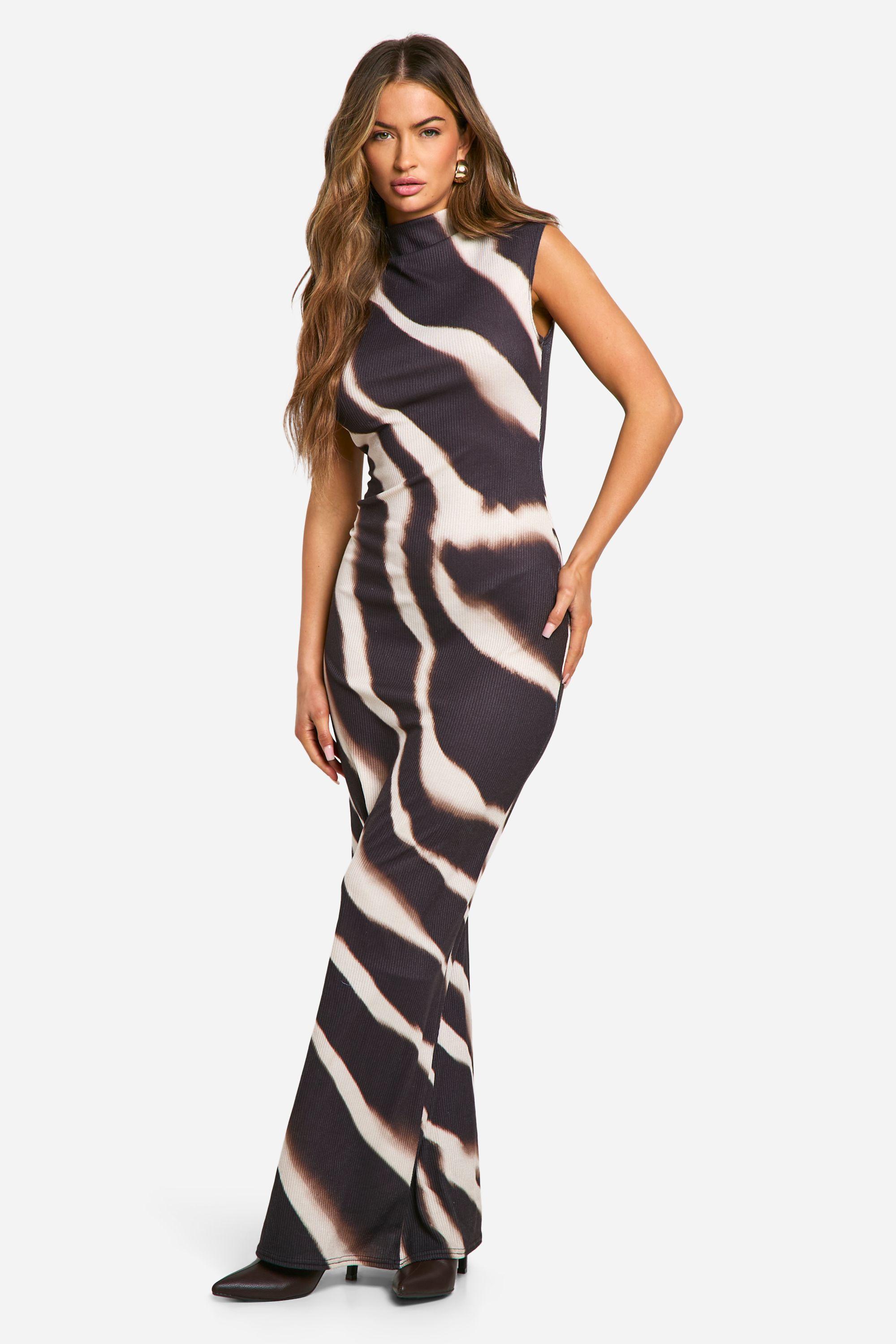 Boohoo Zebra Rib Column Maxi Dress in Blue Lyst UK