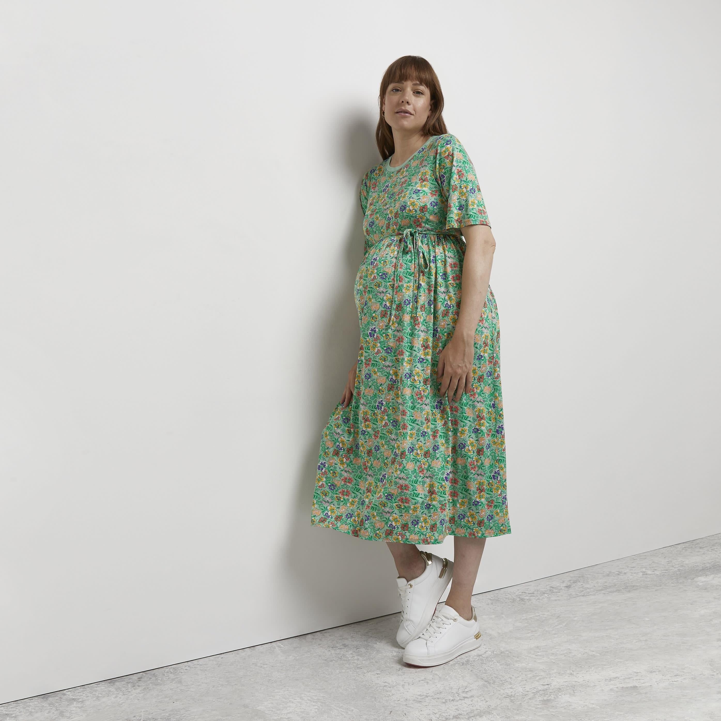 River Island Green Floral Maternity Midi Dress | Lyst UK