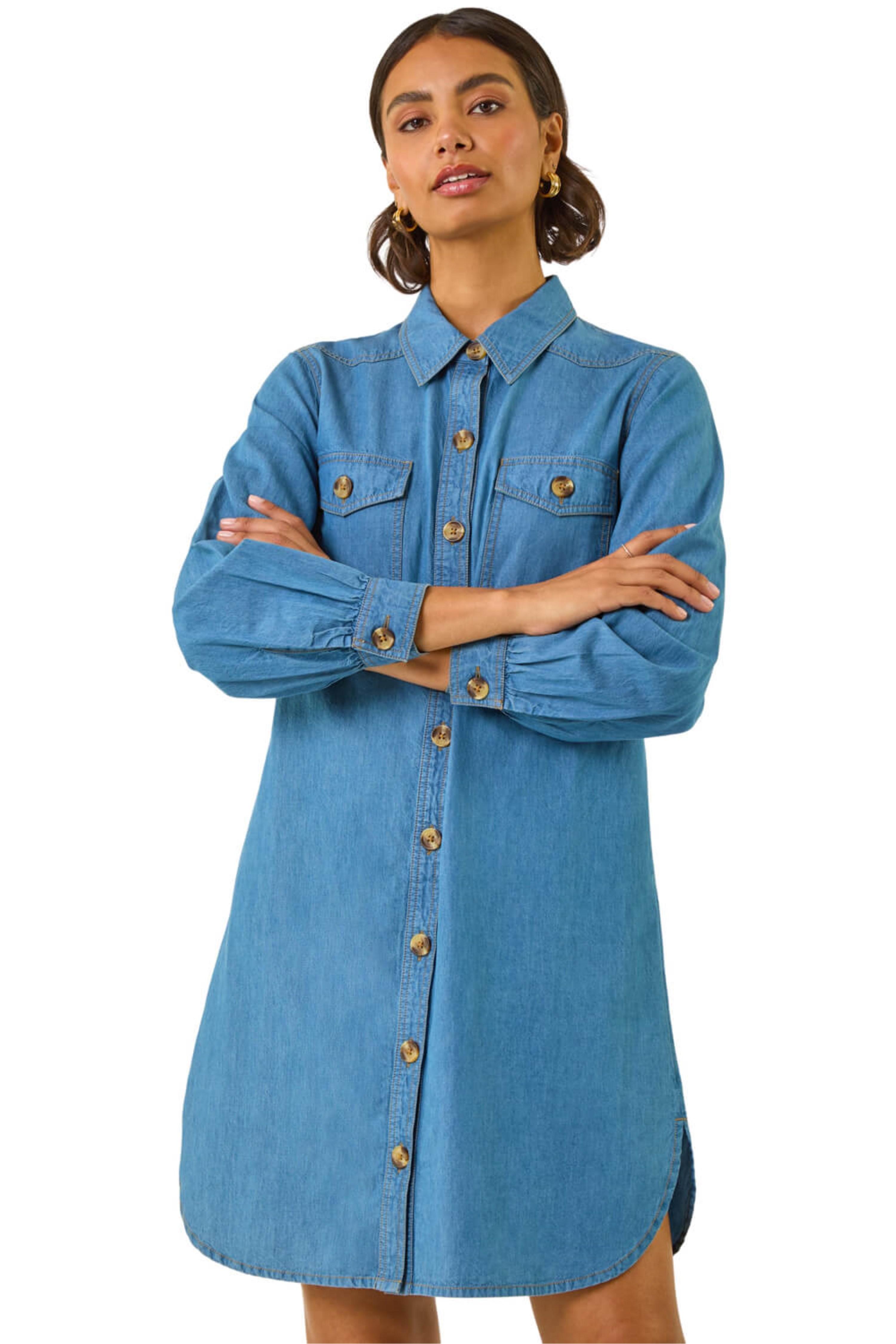 roman denim shirt dress Black Pintuck Detail Denim Shirt Dress