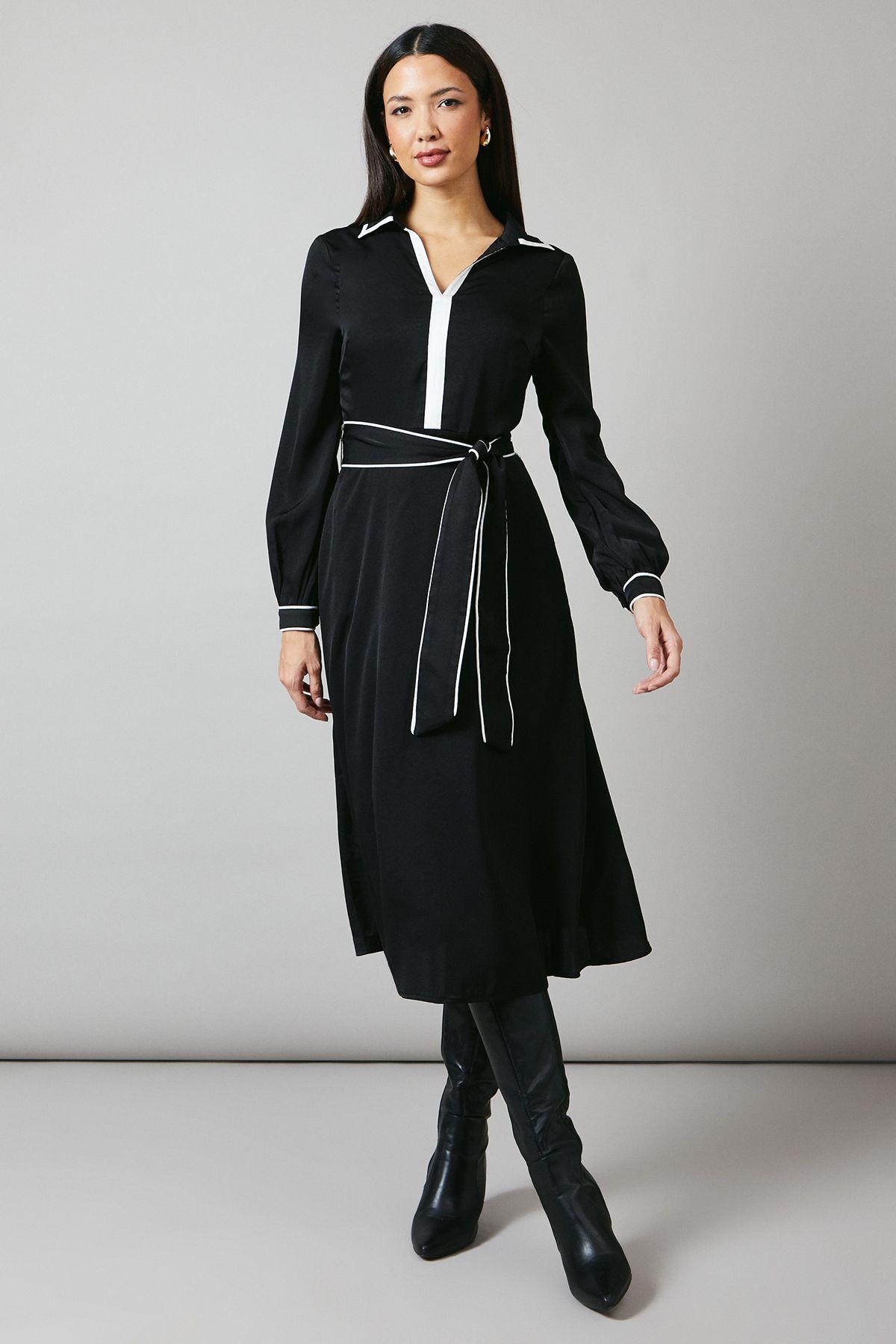 PRINCIPLES Mono Contrast Detail Collared Midi Dress in Black Lyst UK