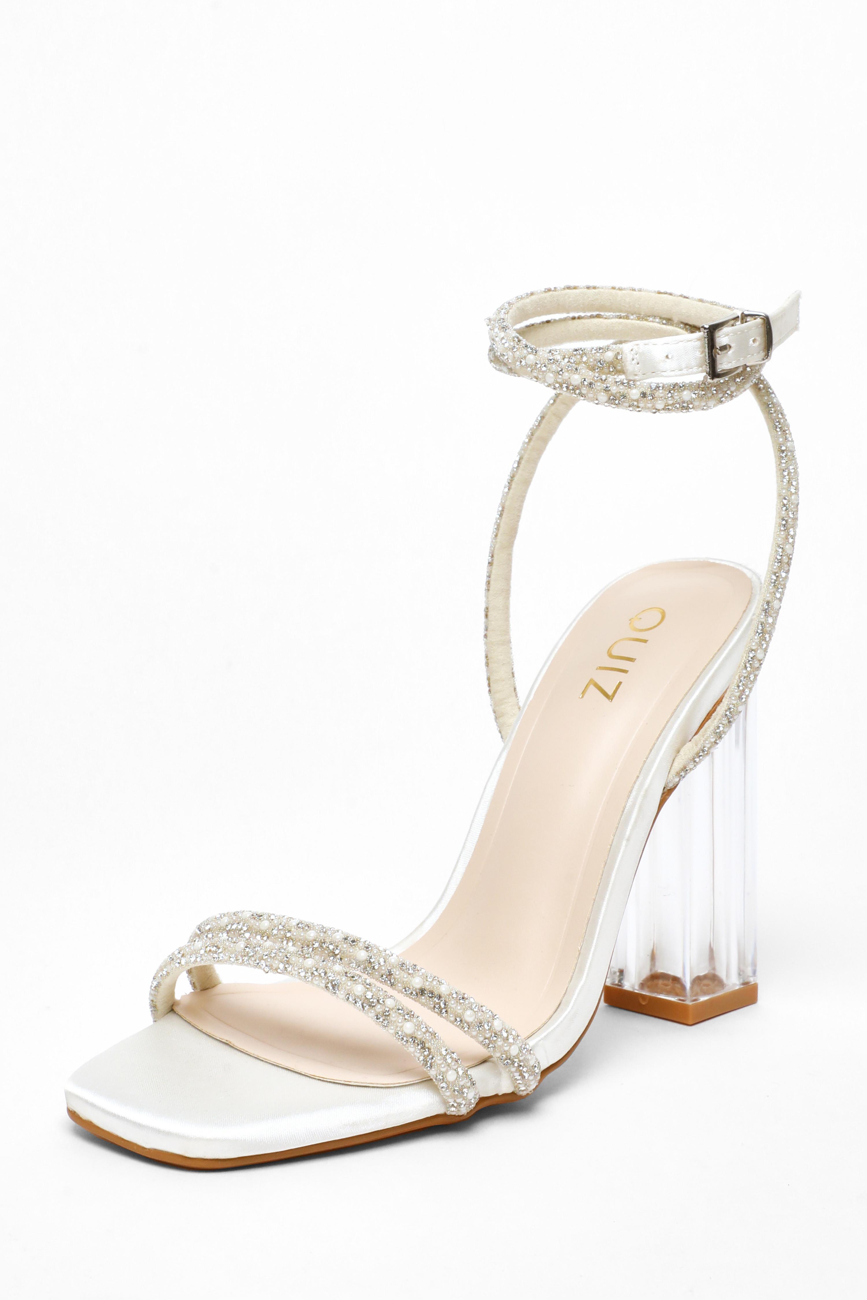 Quiz Bridal Diamante Pearl Clear Heeled Sandals in White Lyst UK