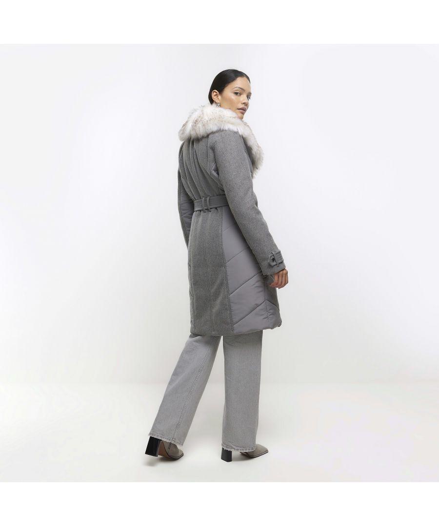 River Island Jacket Faux Fur Collar Belted in White | Lyst UK