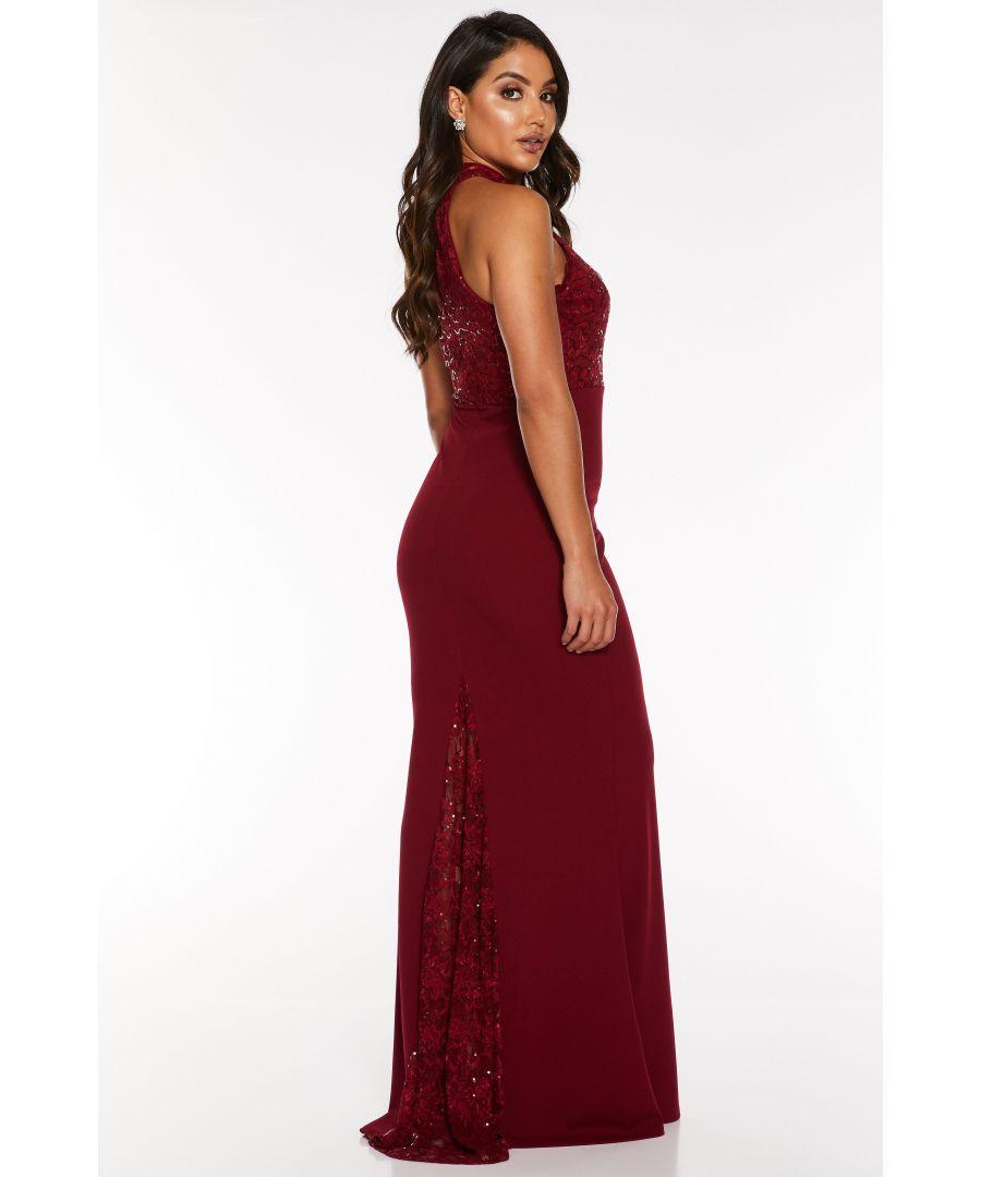 Quiz berry lace long sleeve fishtail maxi dress sales