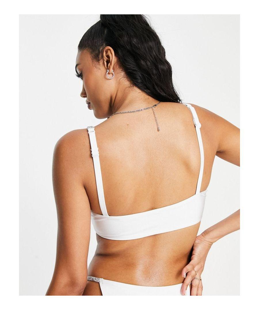 ASOS DESIGN Fuller Bust mix and match deep band ruched crop bikini top in  white