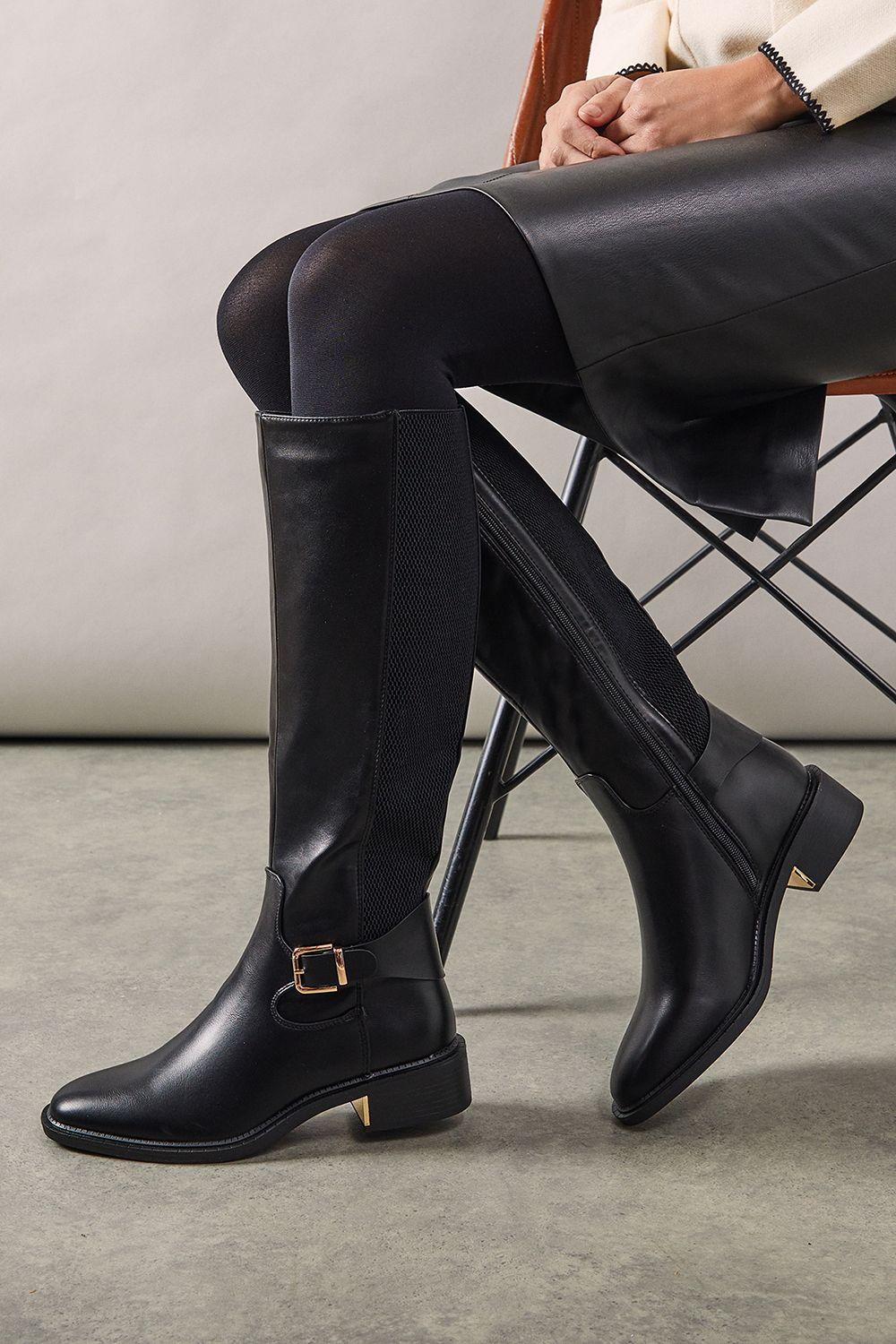 Wallis Wide Fit Holly Faux Leather Elastic Back Knee High Riding