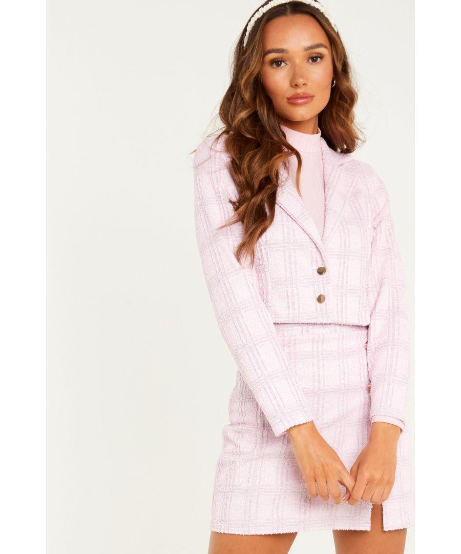 Quiz Pink Check Cropped Blazer in White Lyst UK