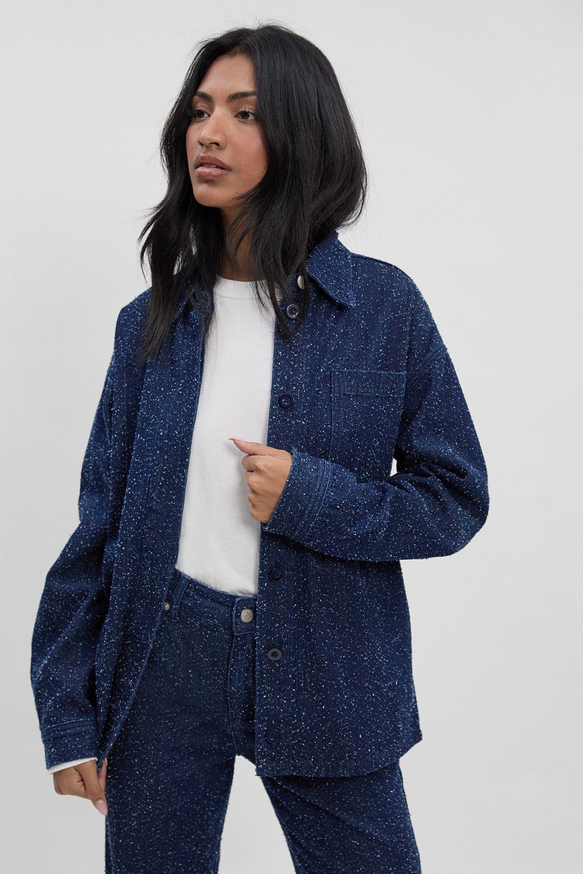 Boohoo Boucle Denim Shacket in Blue Lyst UK