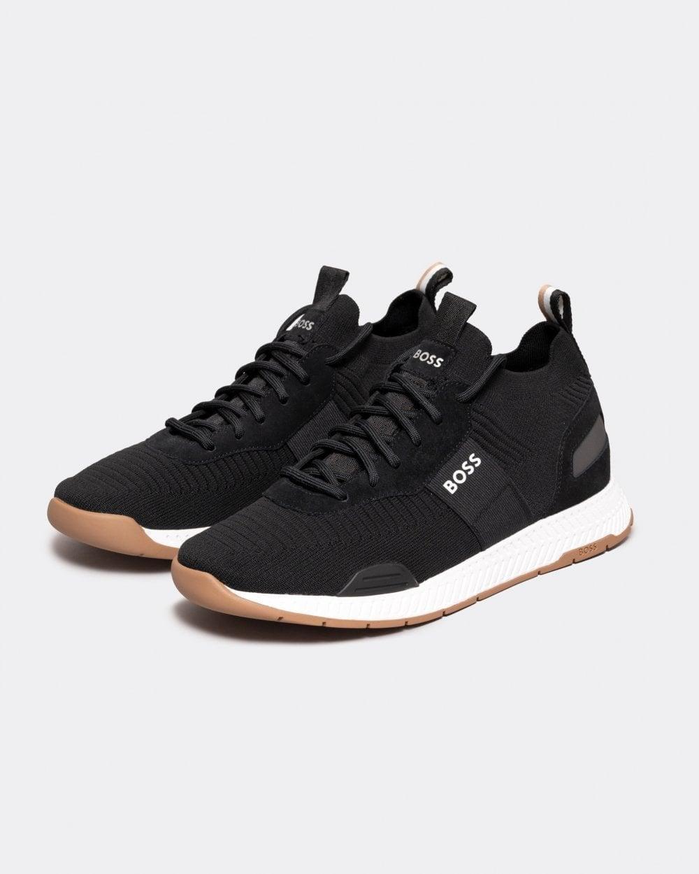 BOSS Titanium_Runn Structured-Knit Sock Trainers With Branding Nos
