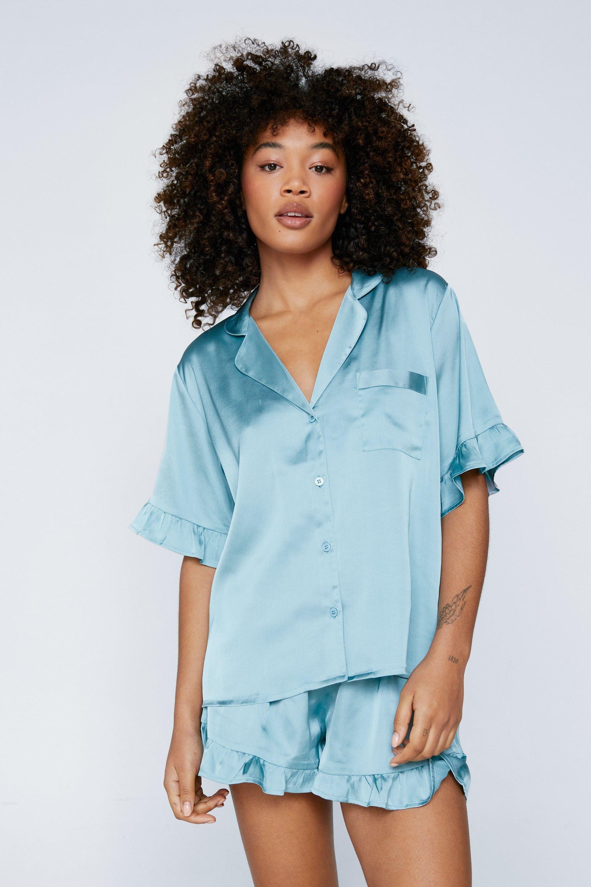Nasty Gal Satin Ruffle Short Pajama Set in White Lyst UK