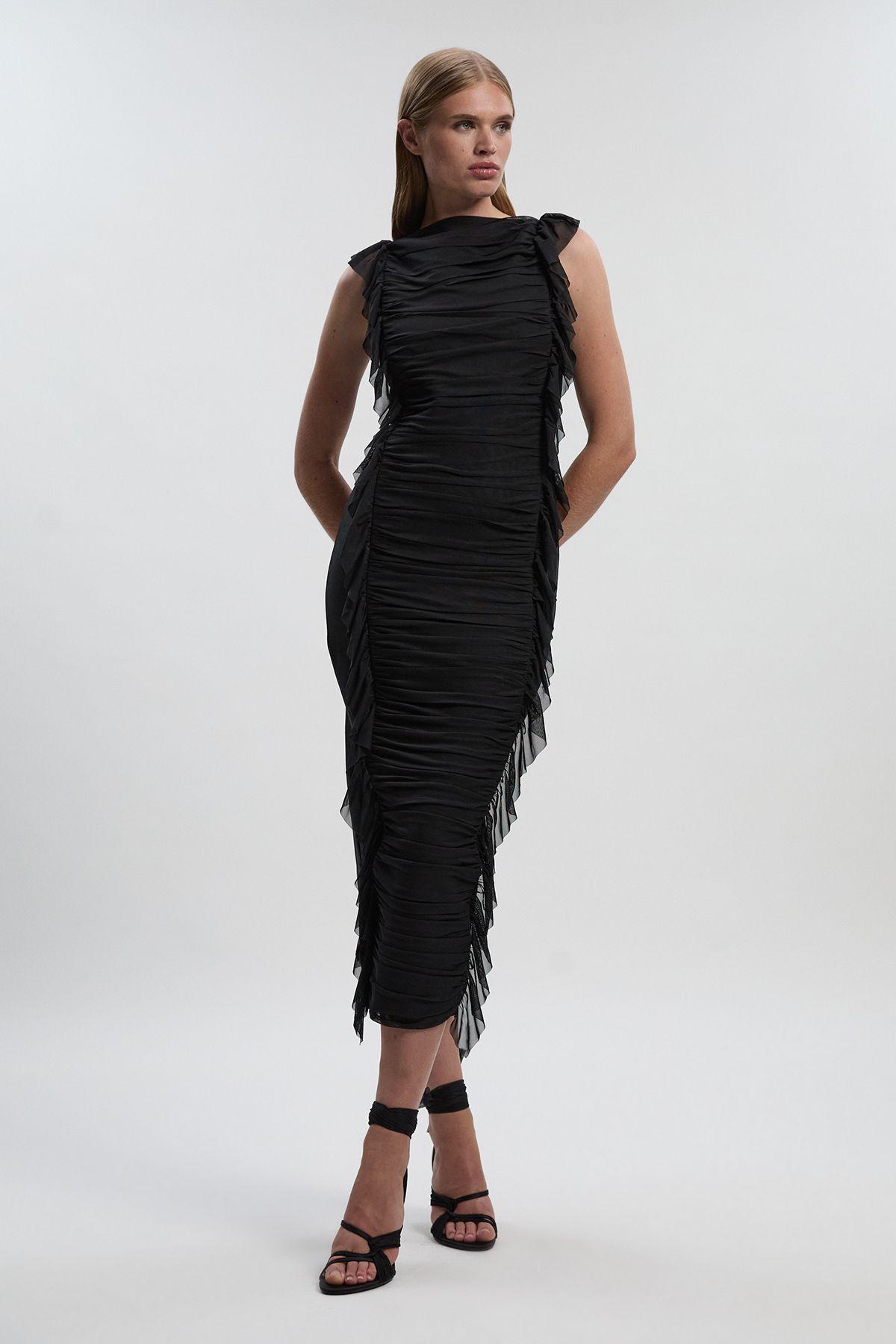 karen millen black bodycon dress Karen Millen Ponte And Pu Mix Shorts Sleeve Tailored Pencil Midi Dress in Burgundy