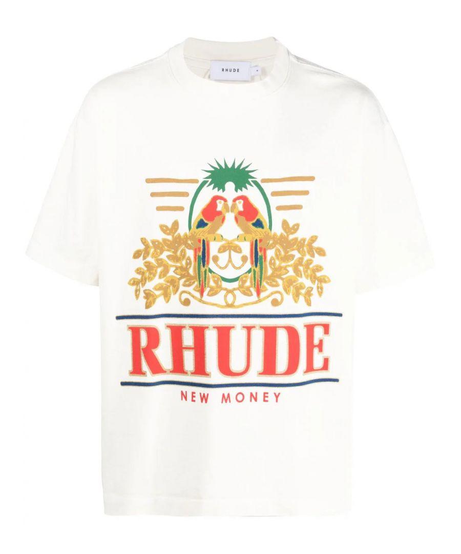 Rhude Parkiet New Money Bedrukt T-shirt In Wit in het Wit voor 