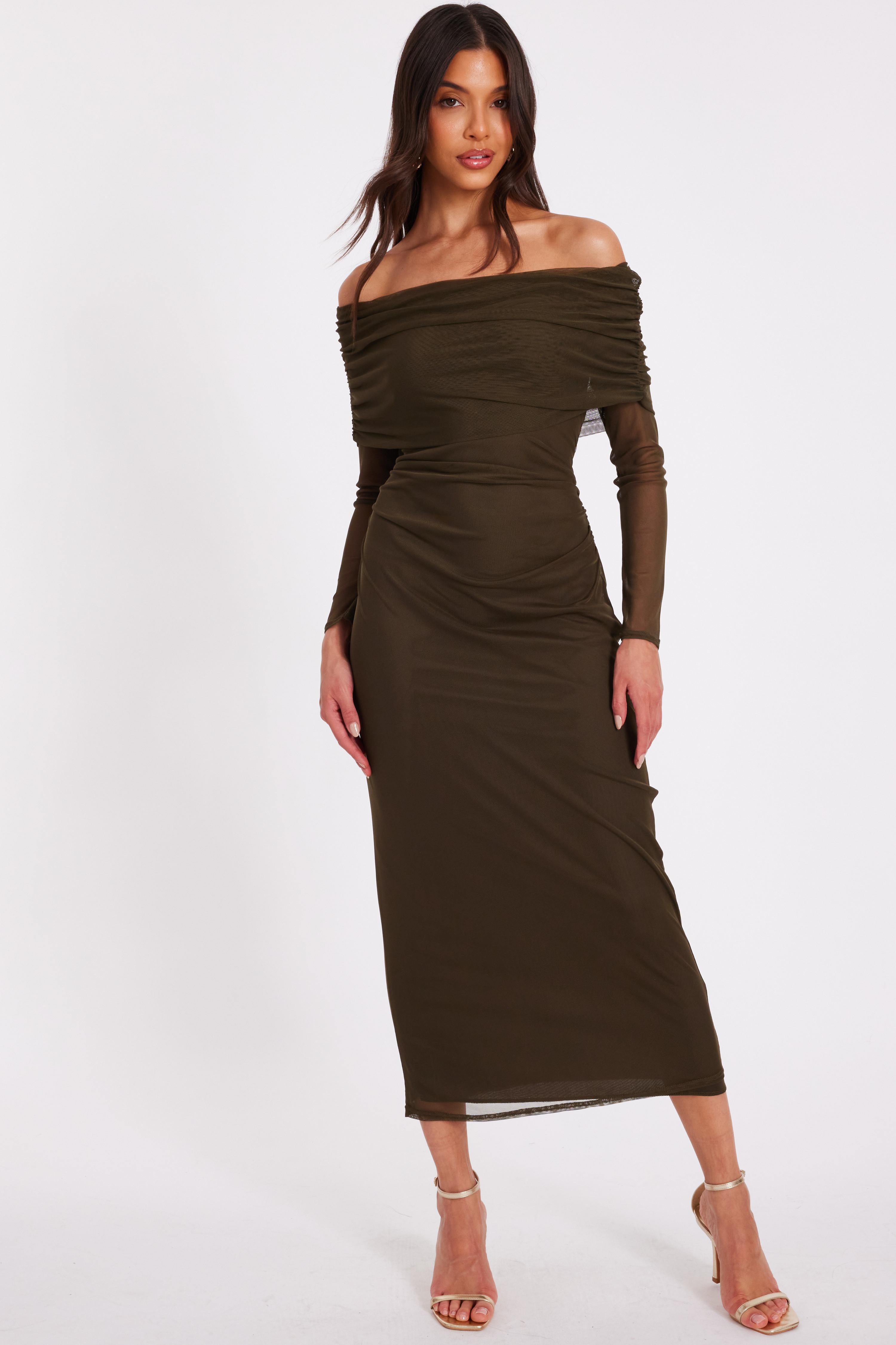 quiz brown dress Brown Quiz Glitter Ruffle Midaxi Dress