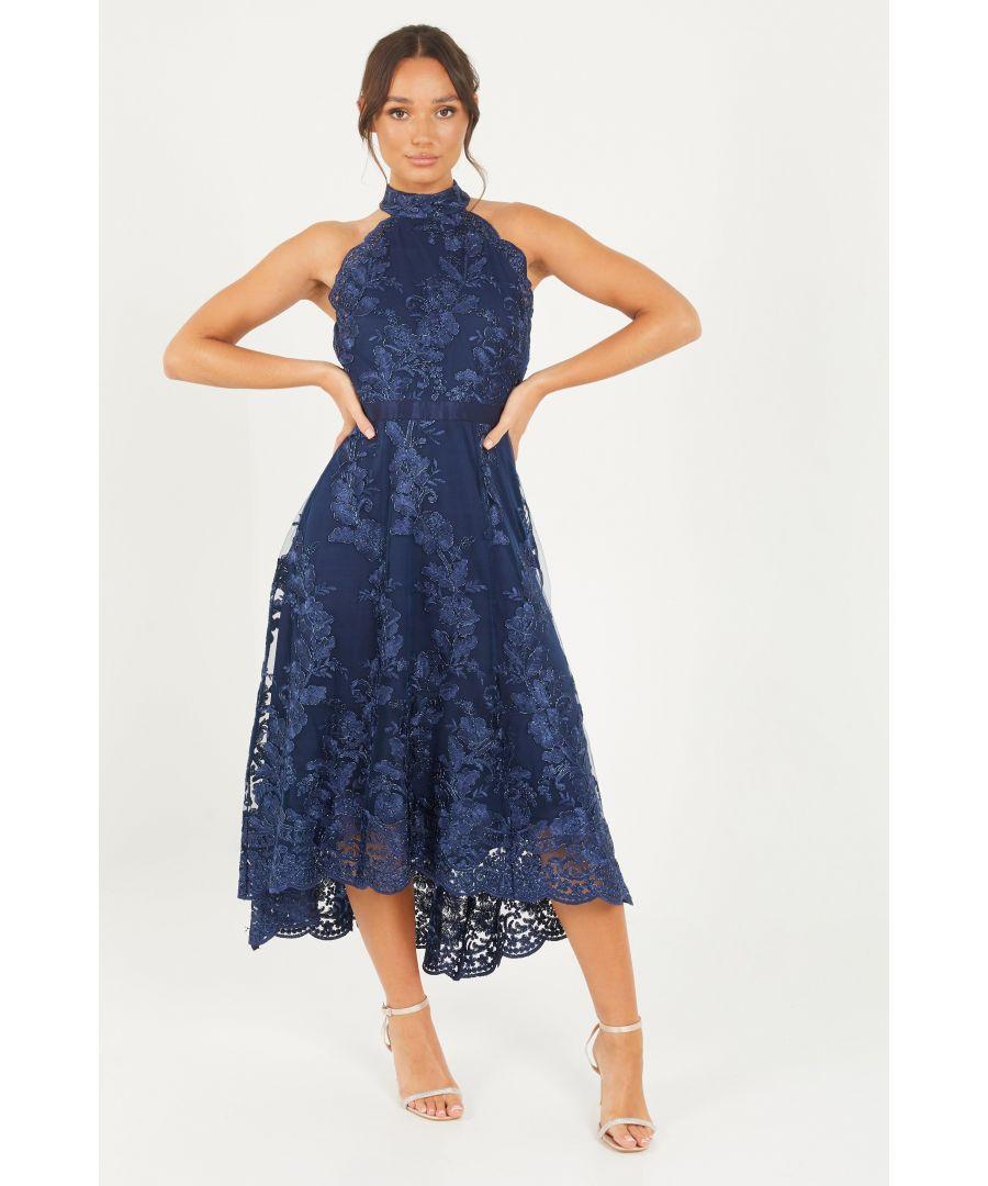 Quiz Navy Lace Dip Hem Dress in Blue | Lyst UK