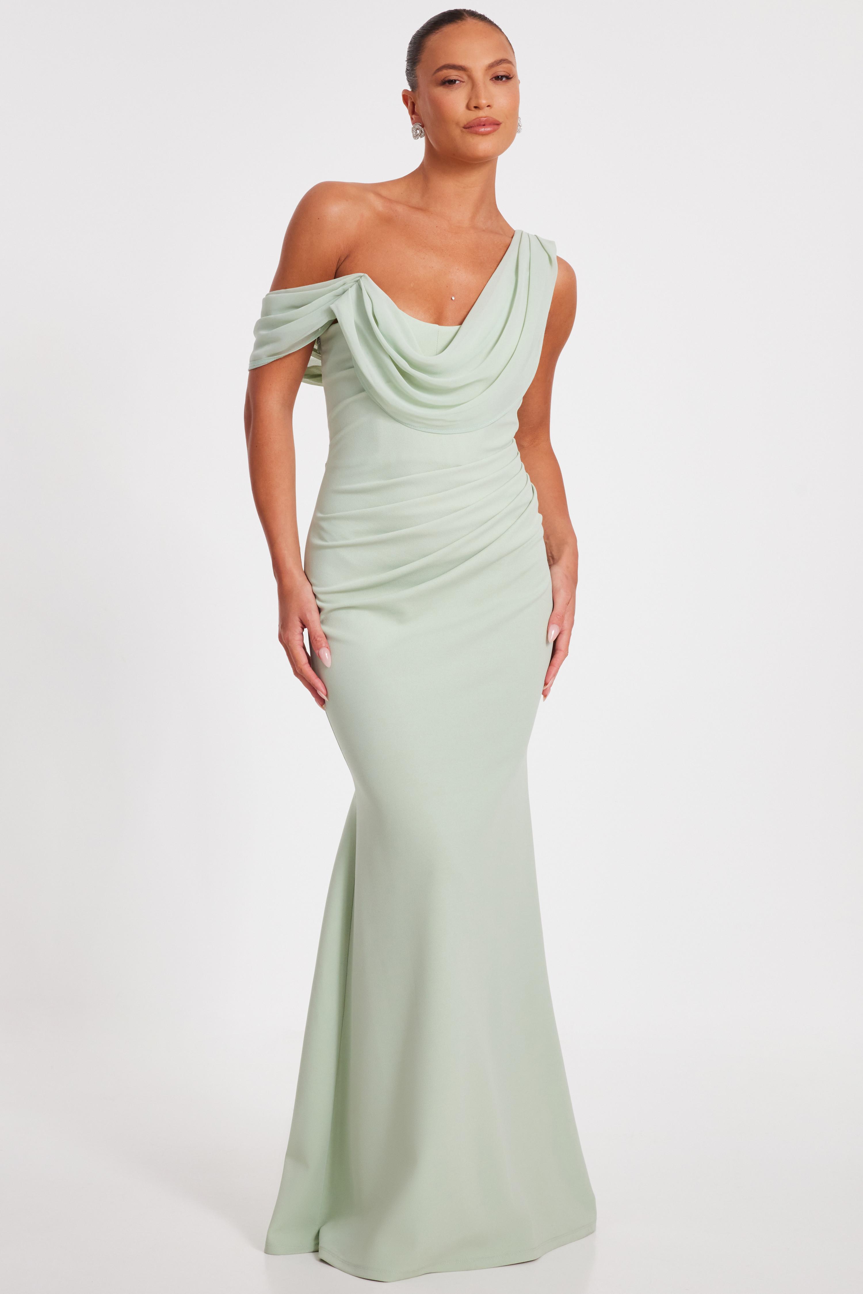 quiz sage green bridesmaid dresses Drop Sleeve Maxi Dress in White joor