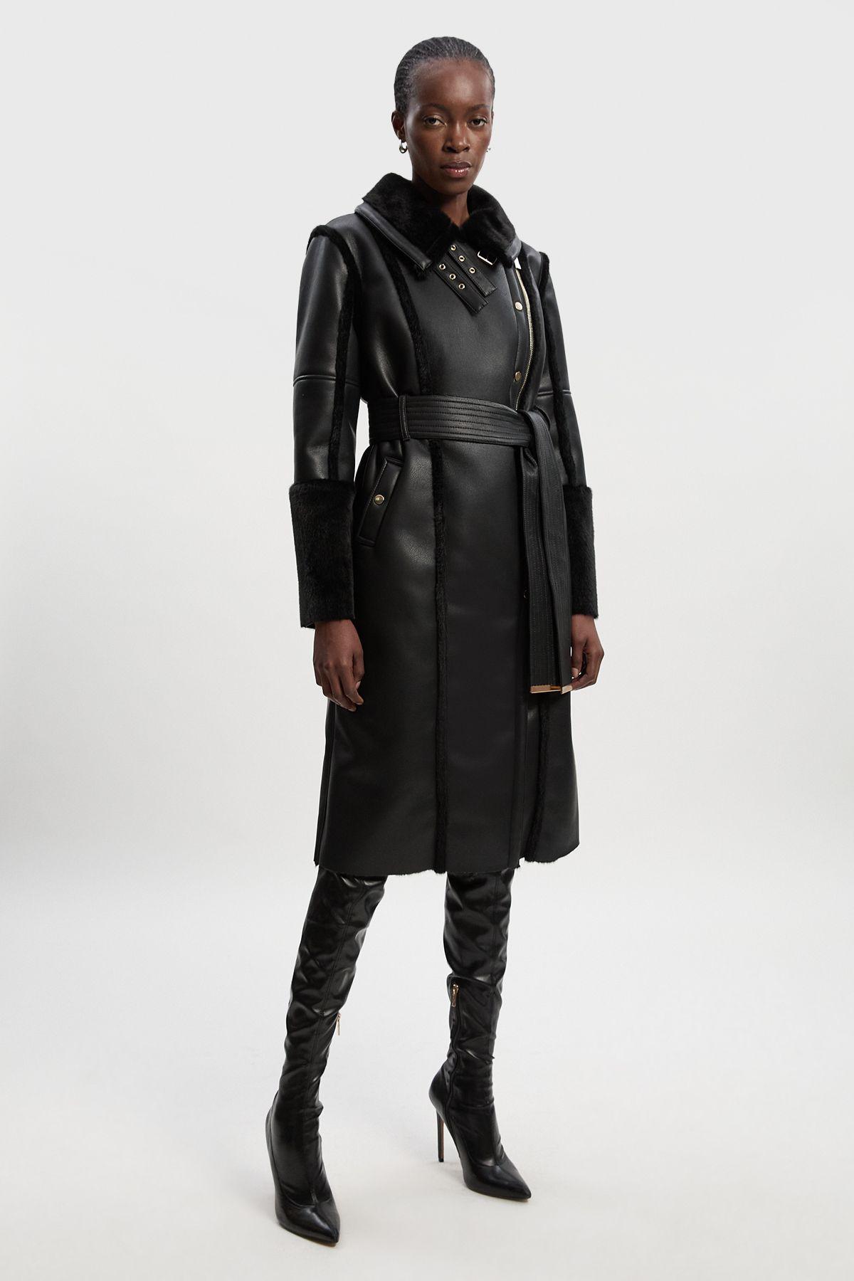 Black Leather Belted Karen Millen Belted Trench Coat Karen Millen