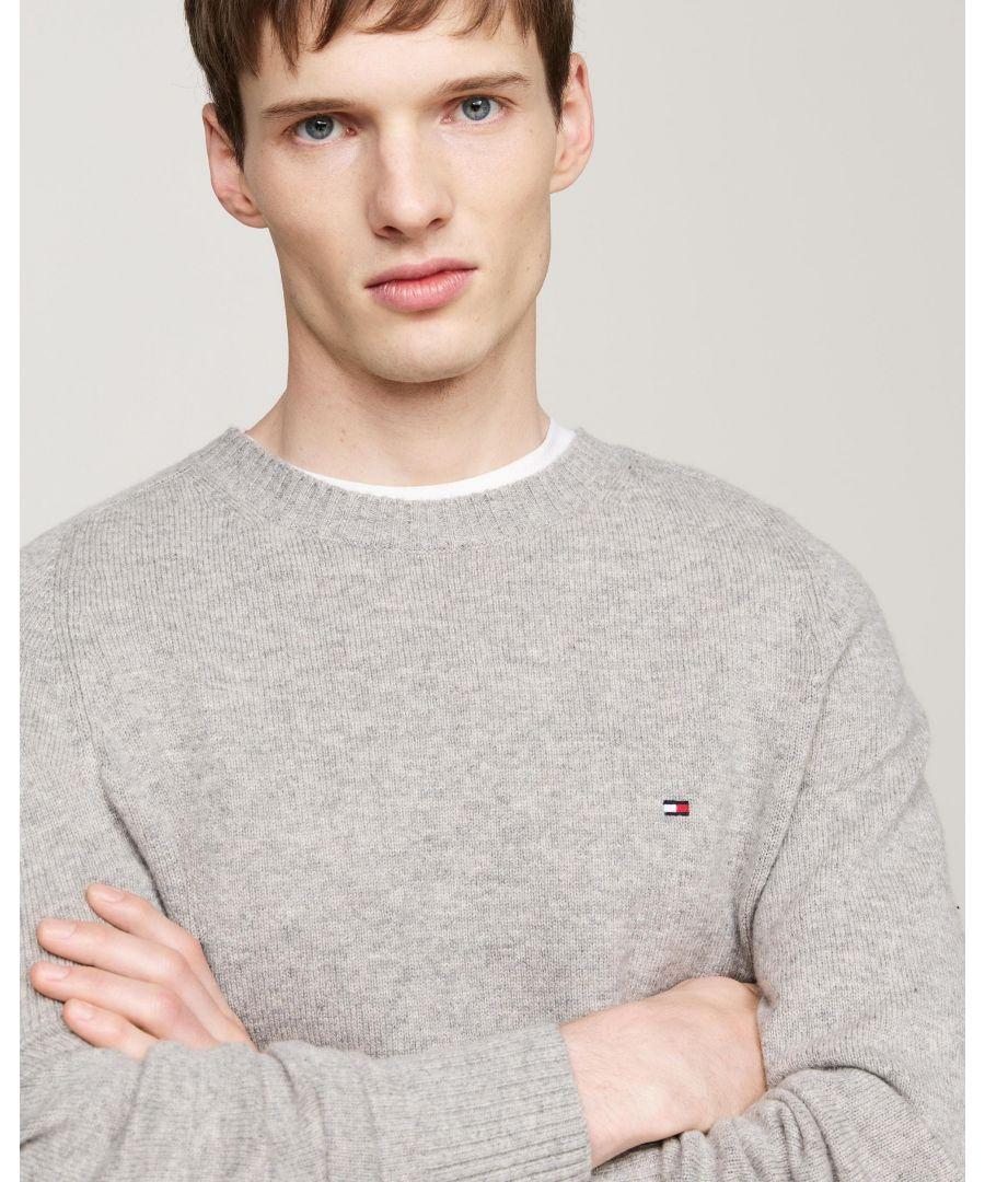 Tommy Hilfiger Lambswool Crew Neck Jumper Size: L in Grey for Men
