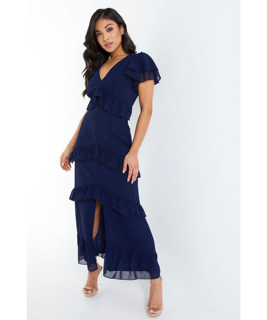sachin and babi light blue dress Lace and Chiffon Gown with Scalloped Lace Detail main image 1
