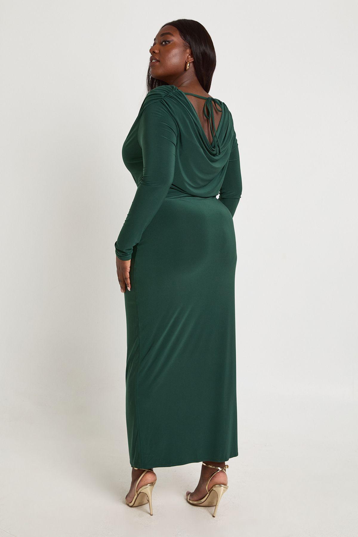 boohoo green dress plus size Green Plus Large Floral Print Cut Out Maxi Dress