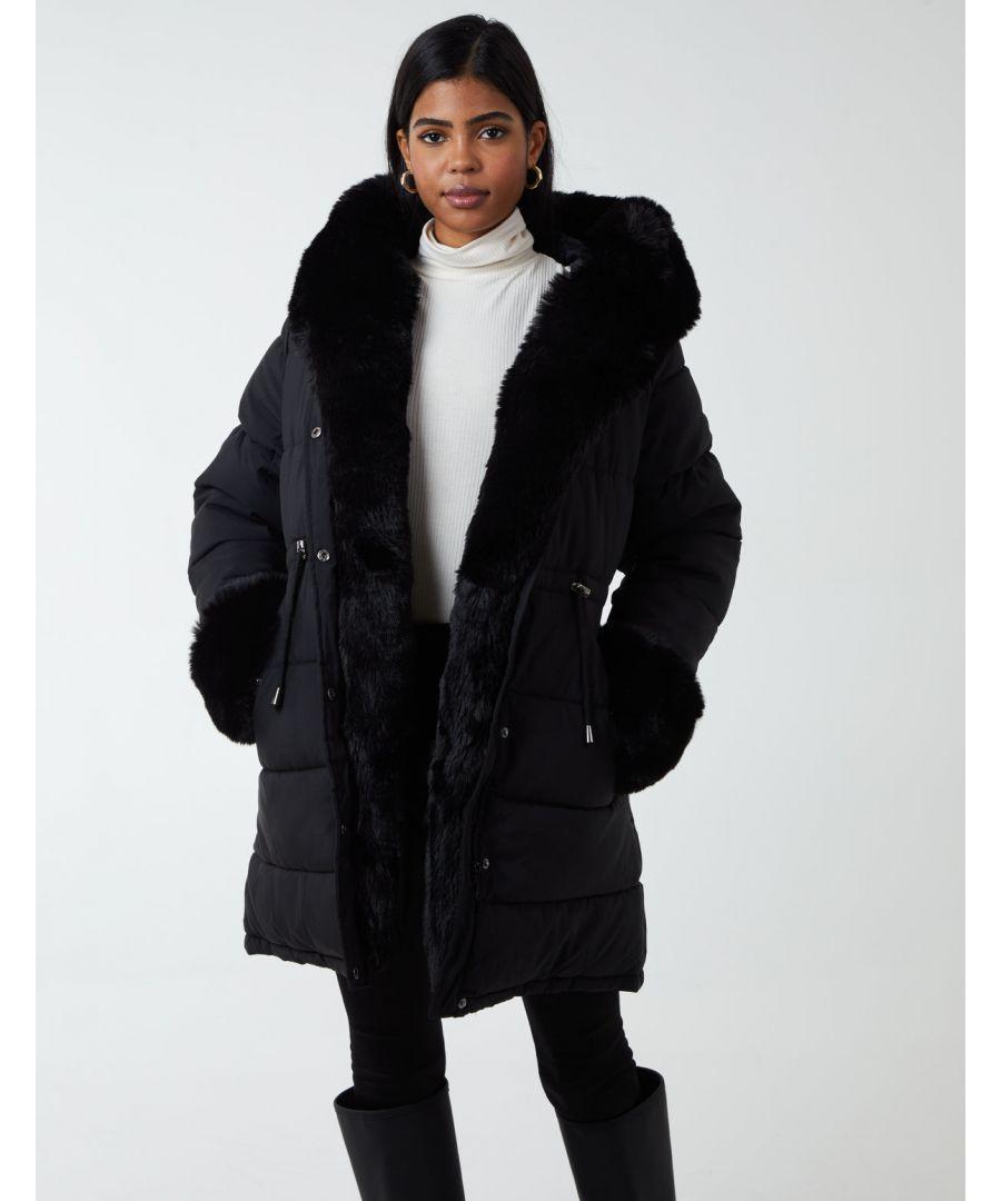 Blue vanilla black reversible faux fur sales puffer jacket