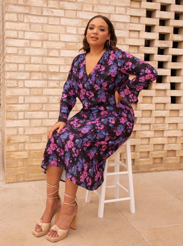 chi chi london purple dress Asymmetric Neck Floral Satin Midi Dress in Purple 10